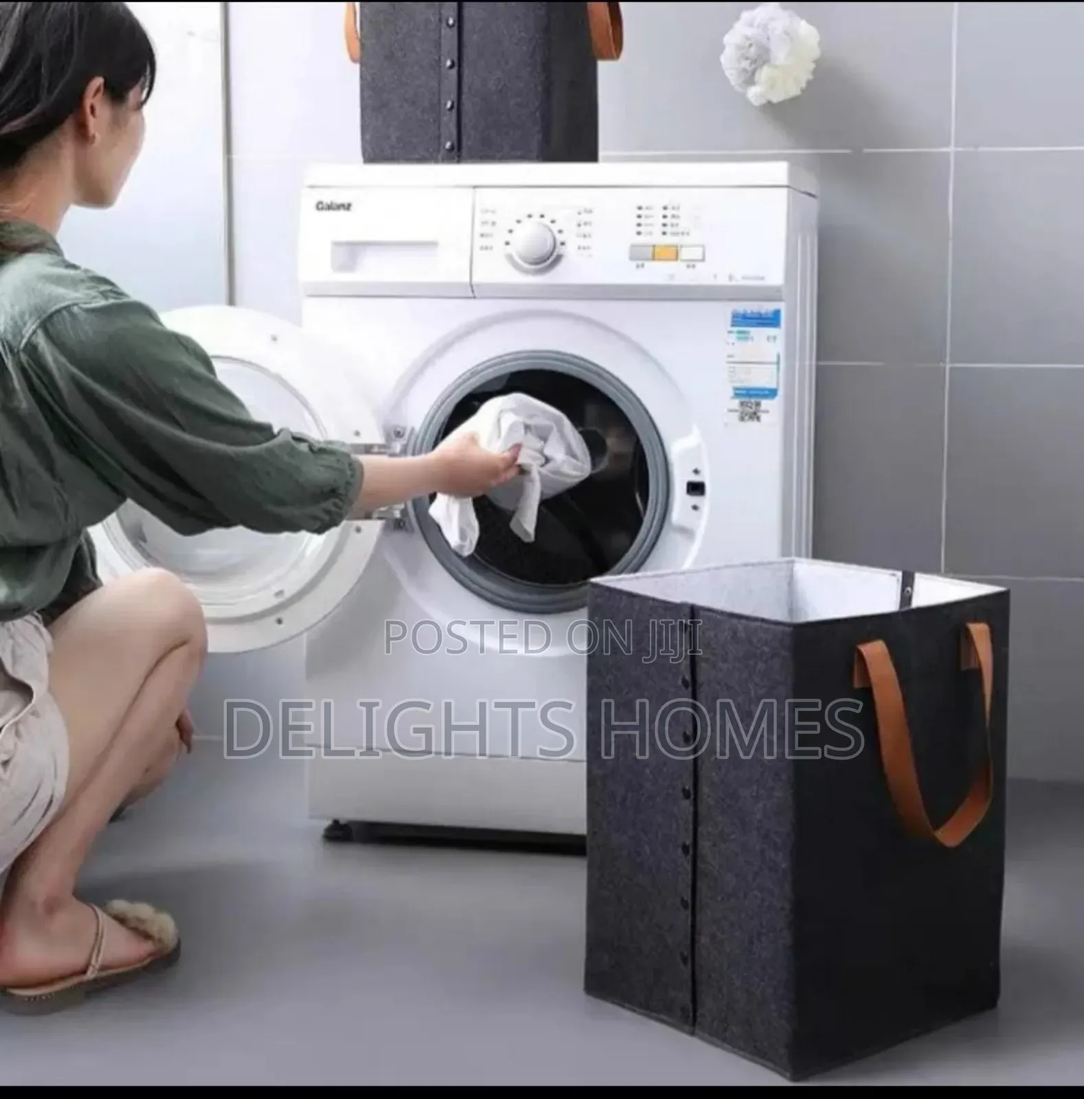 Foldable Laundry Basket With Leather Handles