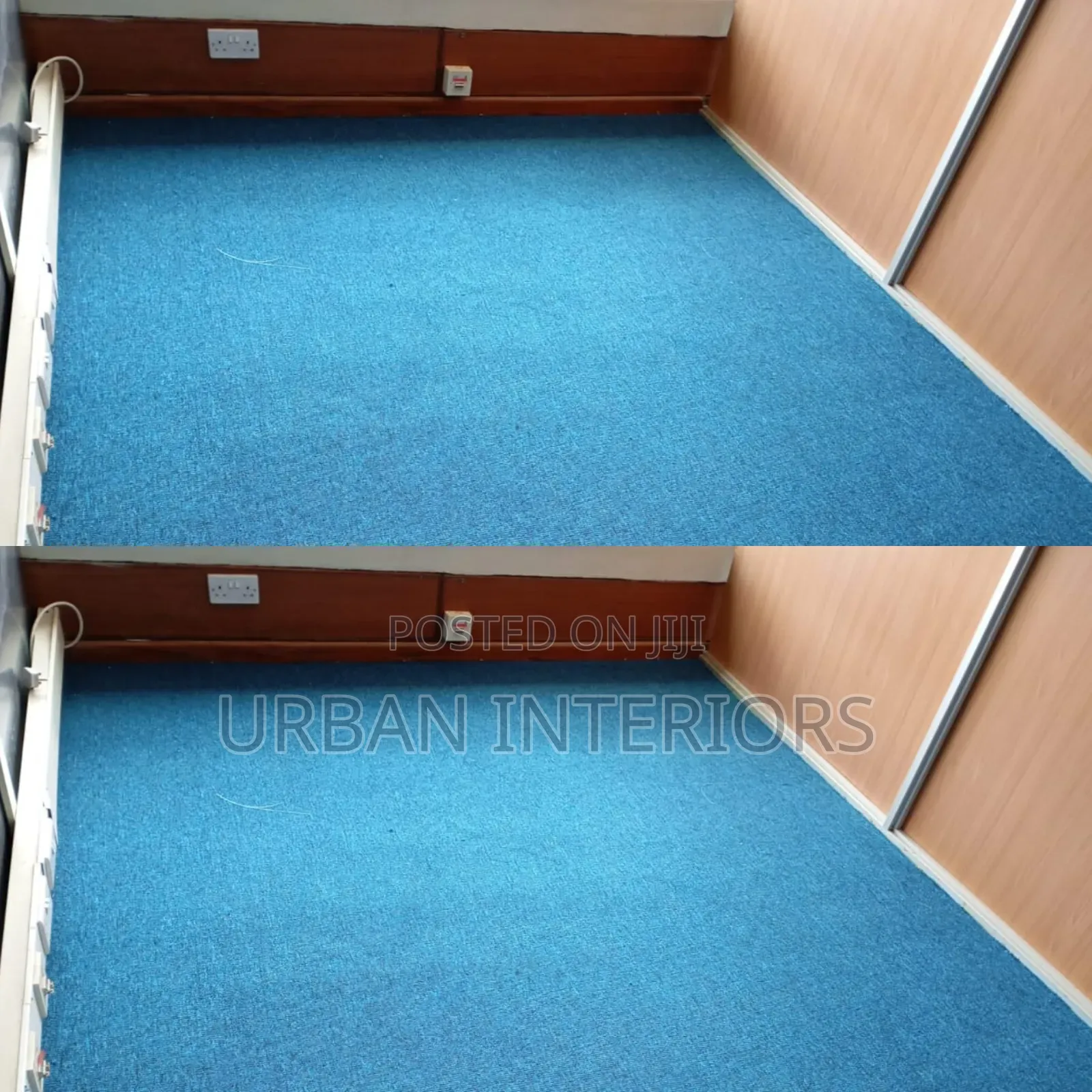 Blueish Wall to Wall Carpets. Small Size Office Installation