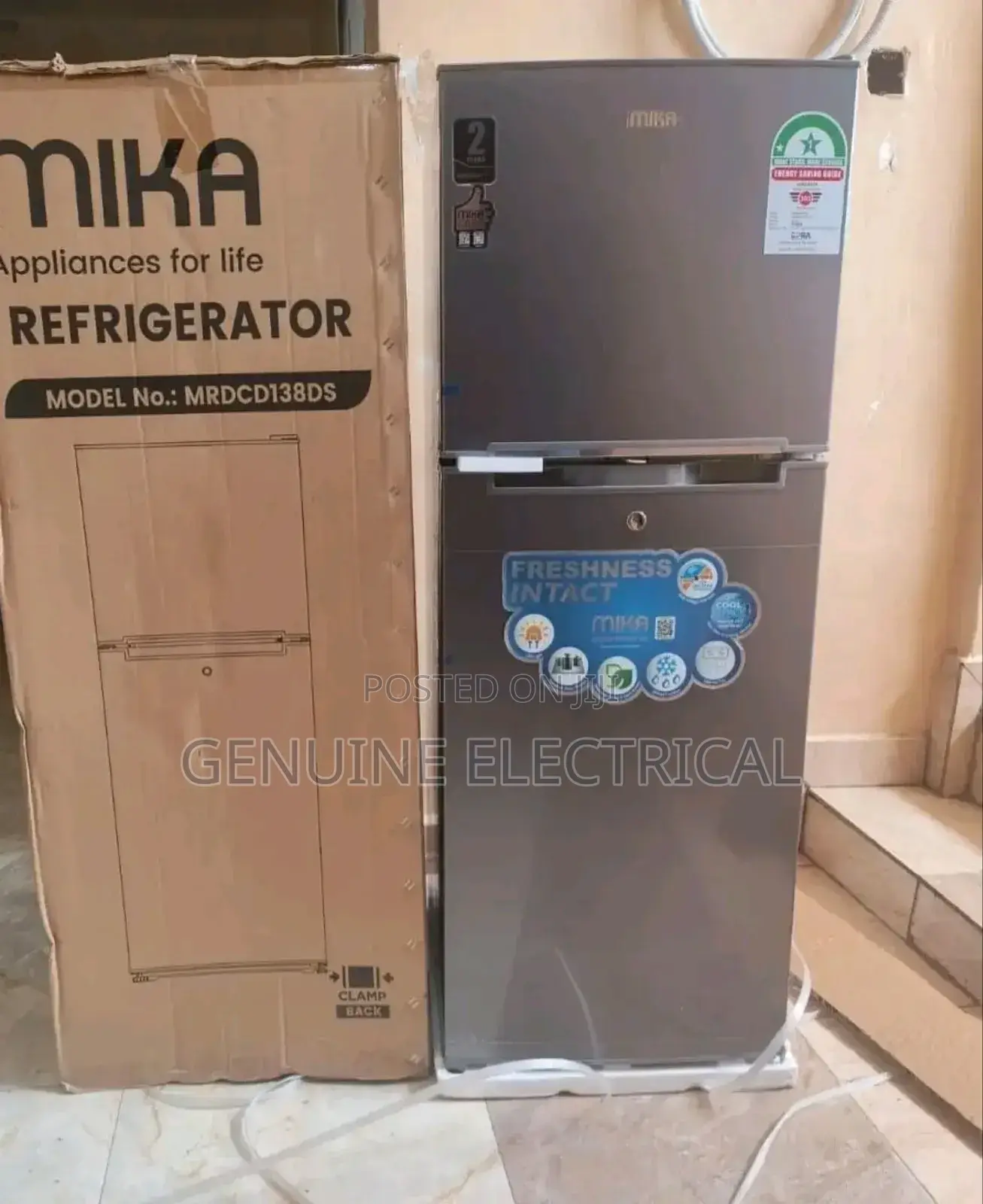 Mika 138l Fridge Double Door Frost, Silver 2yr Warranty