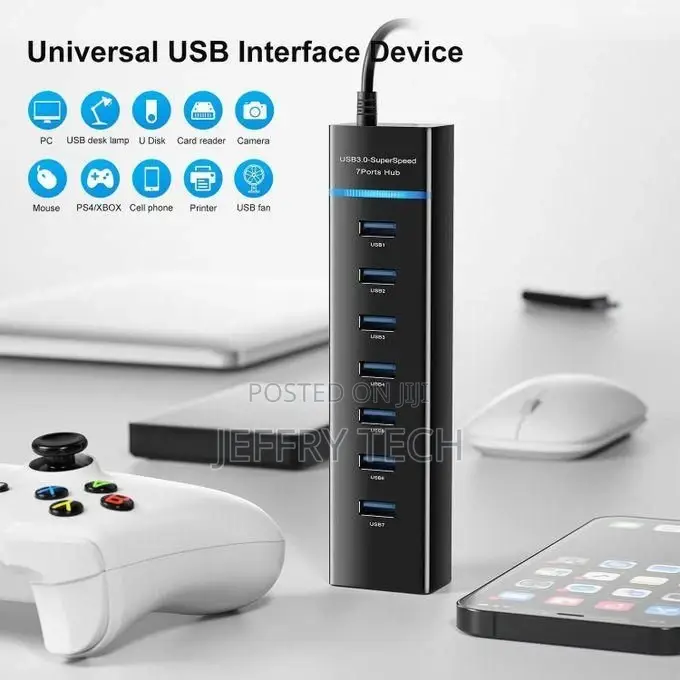Usb Hub 3.0 for Pc, Laptop, 7 Multi Usb Port Hub, 30cm