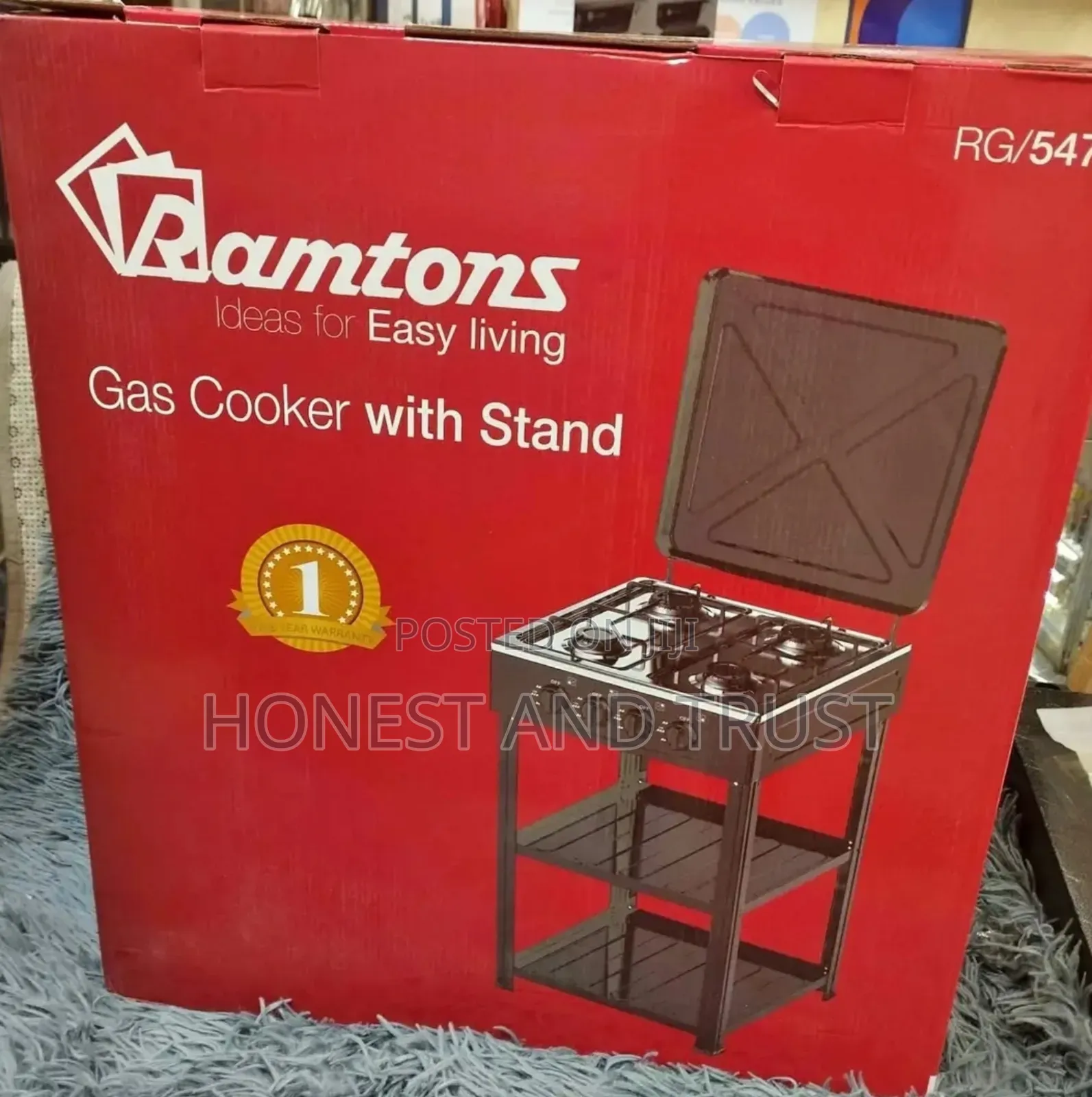 Standing Cooker With Shelves (Ramtons) 4 Burner- Black