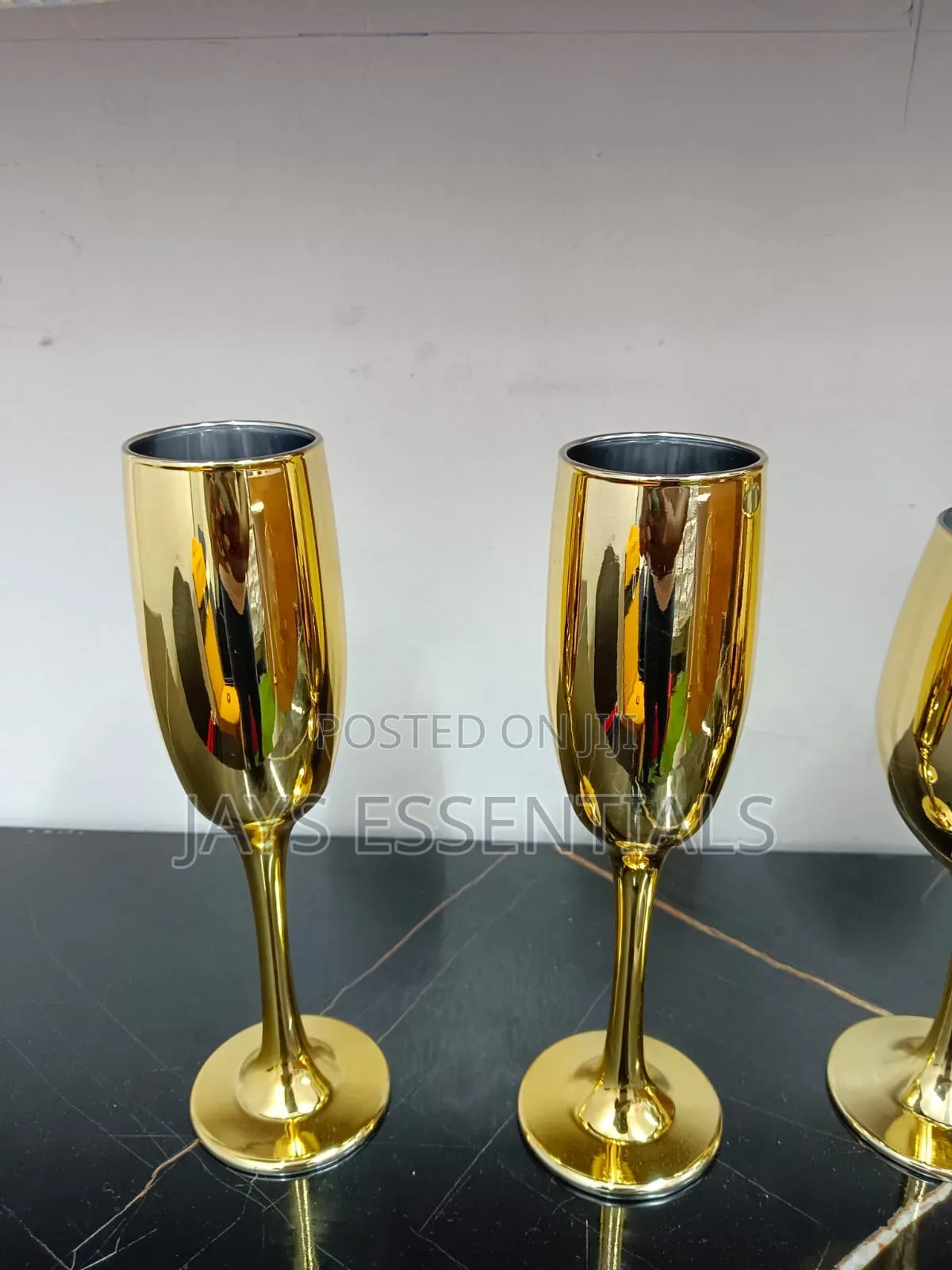 6pc Gold Wine Goblet Glasses