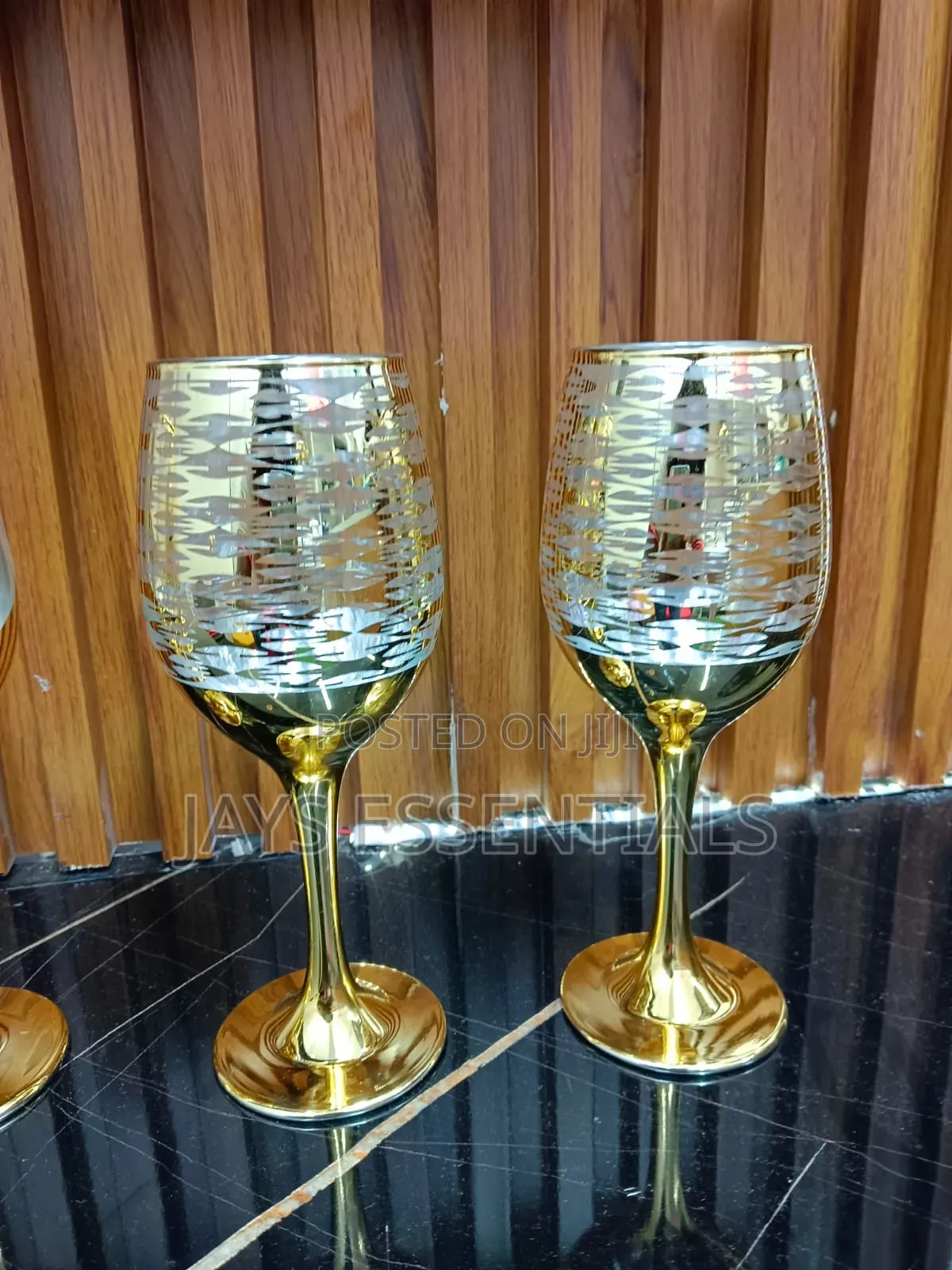 6pc Gold Wine Goblet Glasses