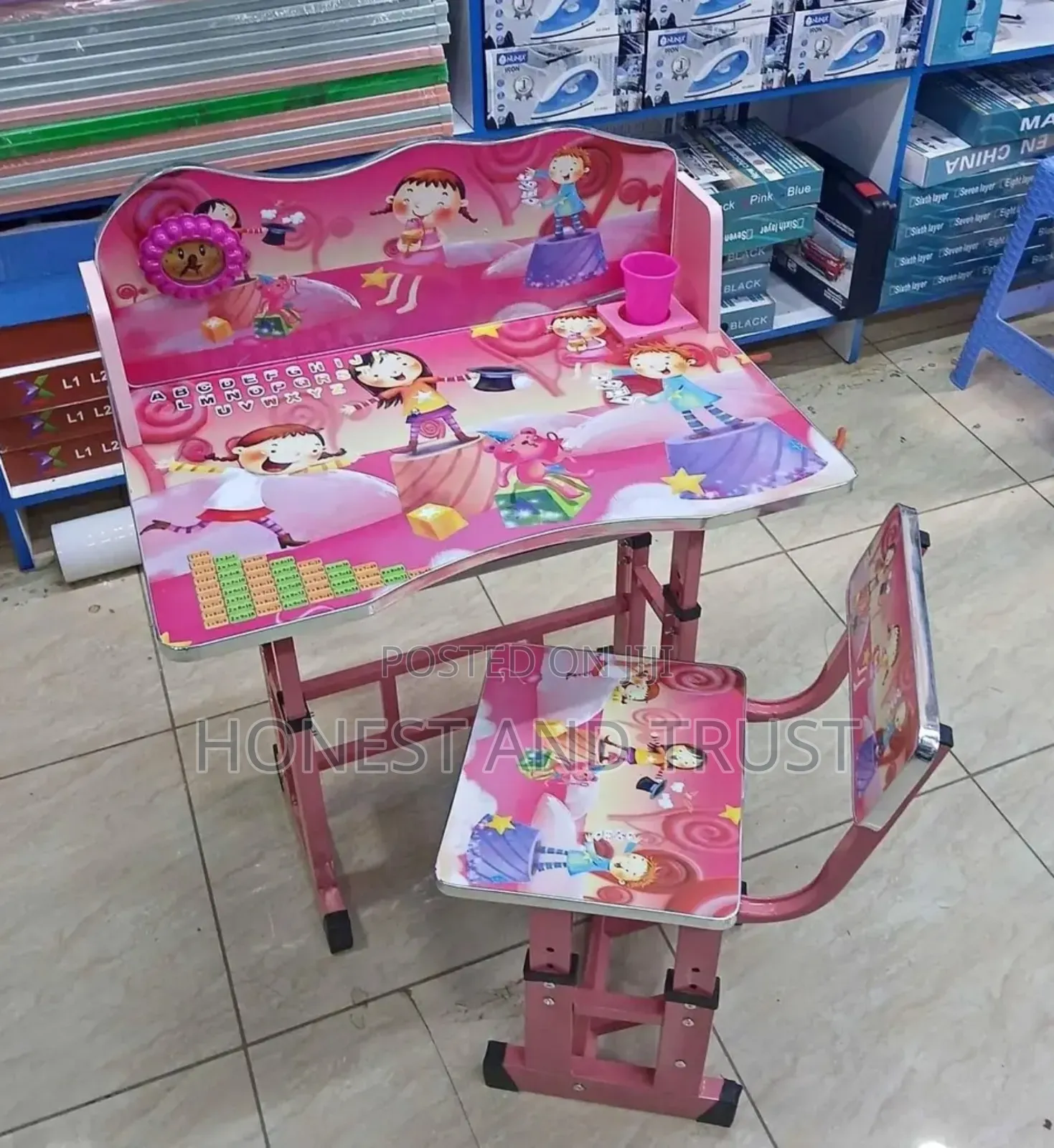 Kids Study Desk Set - Height Adjustable Full Backrest Pink