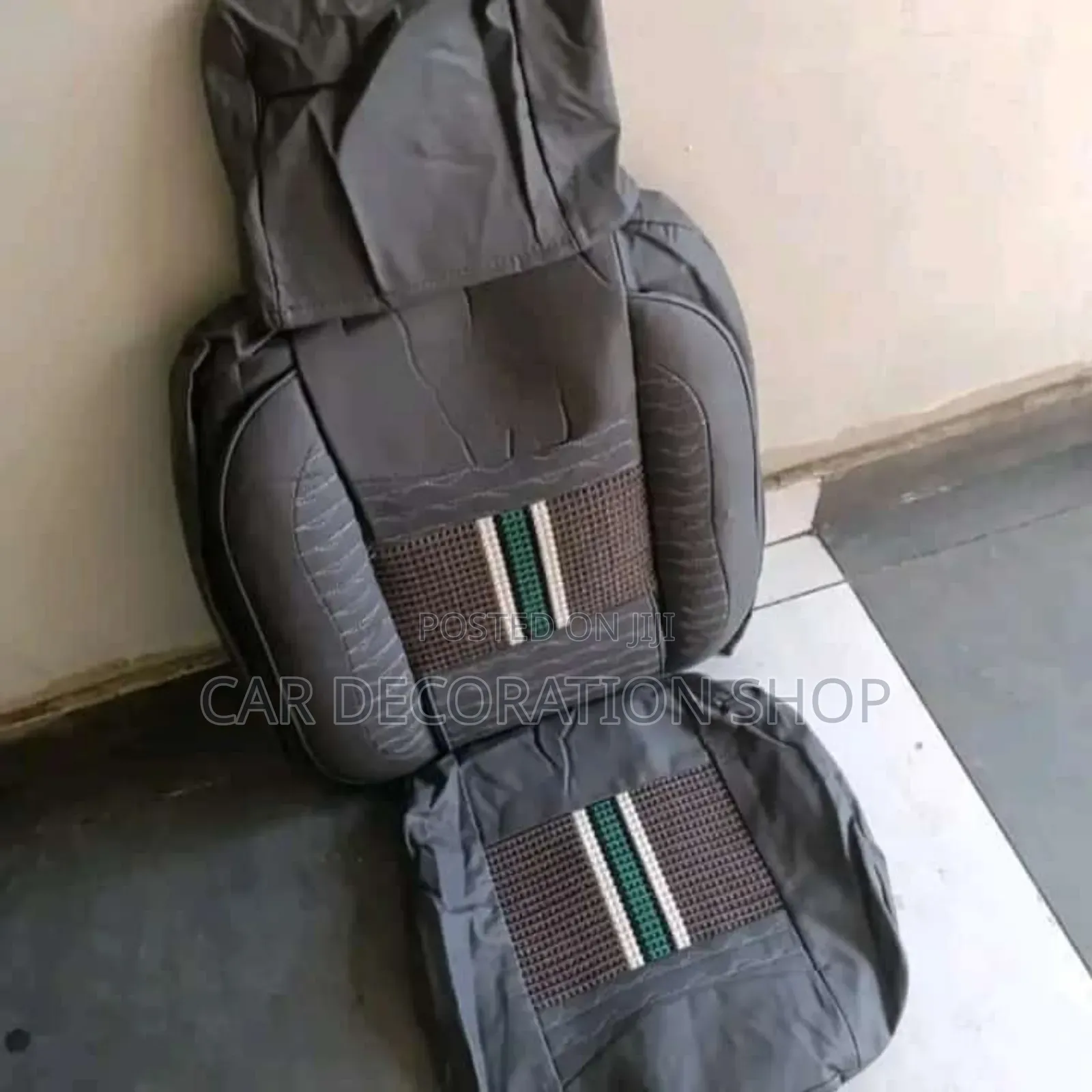 Brown Leather Seat Covers With White /Green Centre Stitches