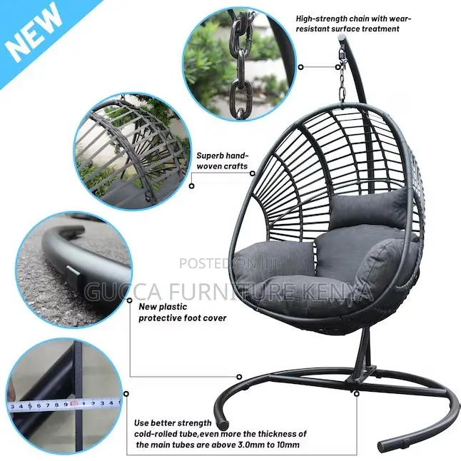Home Chairs: 1-Person Black Steel Outdoor Swing Chair