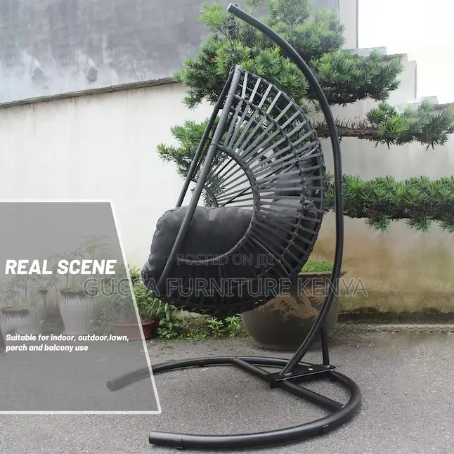 Home Chairs: 1-Person Black Steel Outdoor Swing Chair