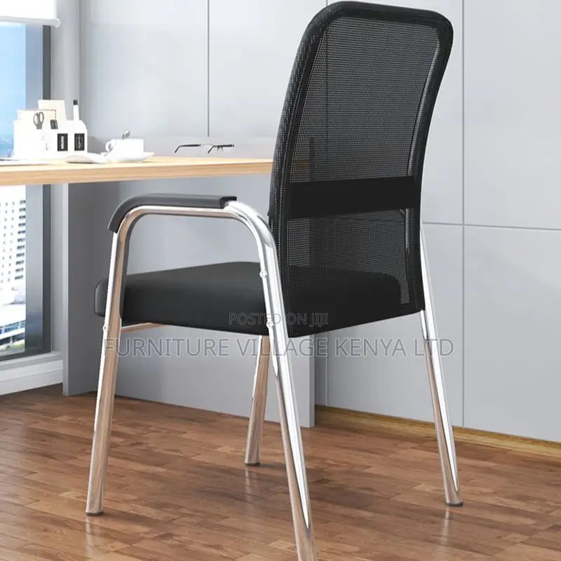 Black Upholstered Office Desk Chair With Armrest