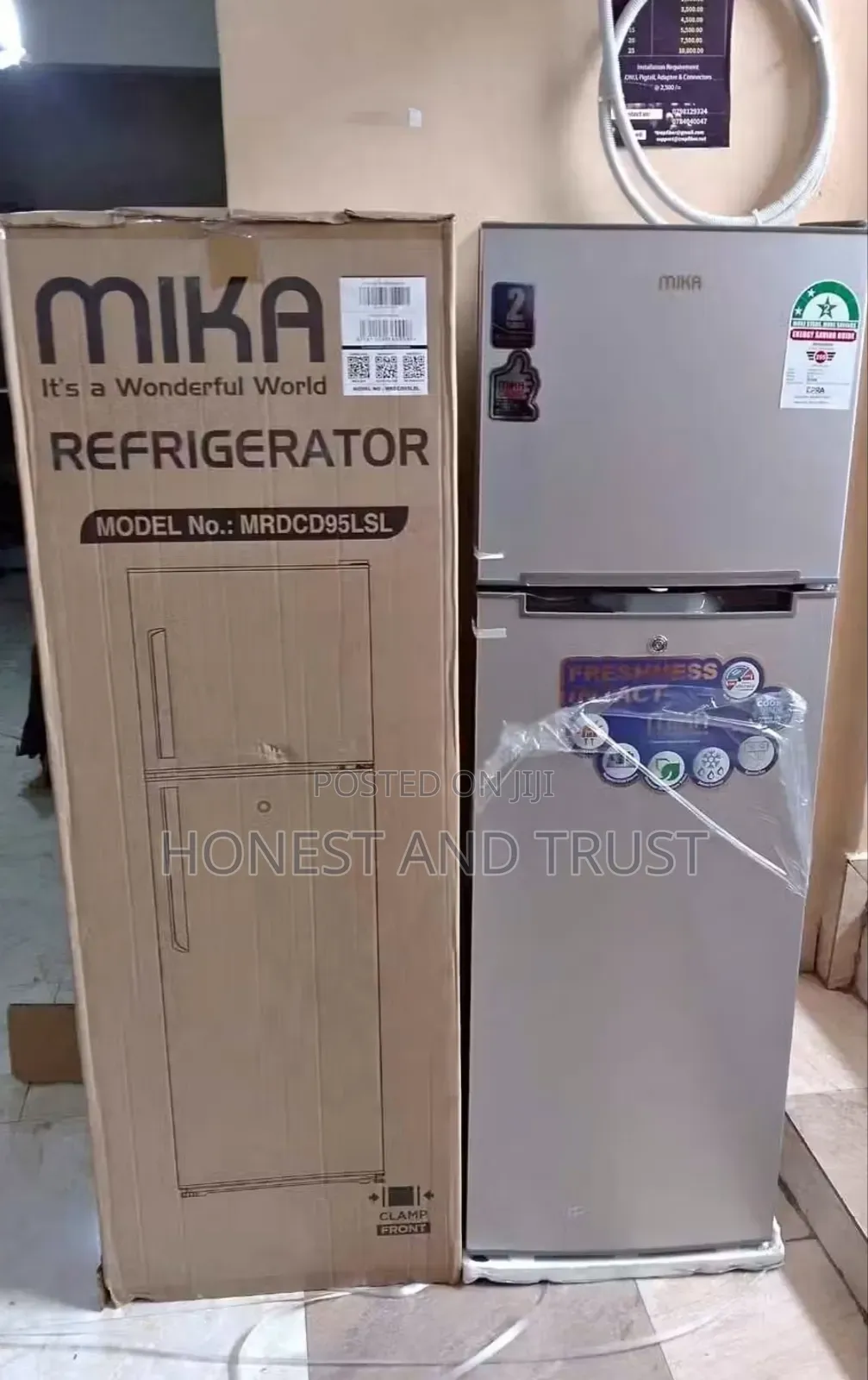 Fridge Mika 168l Direct Cool Double Door, Top Freezer