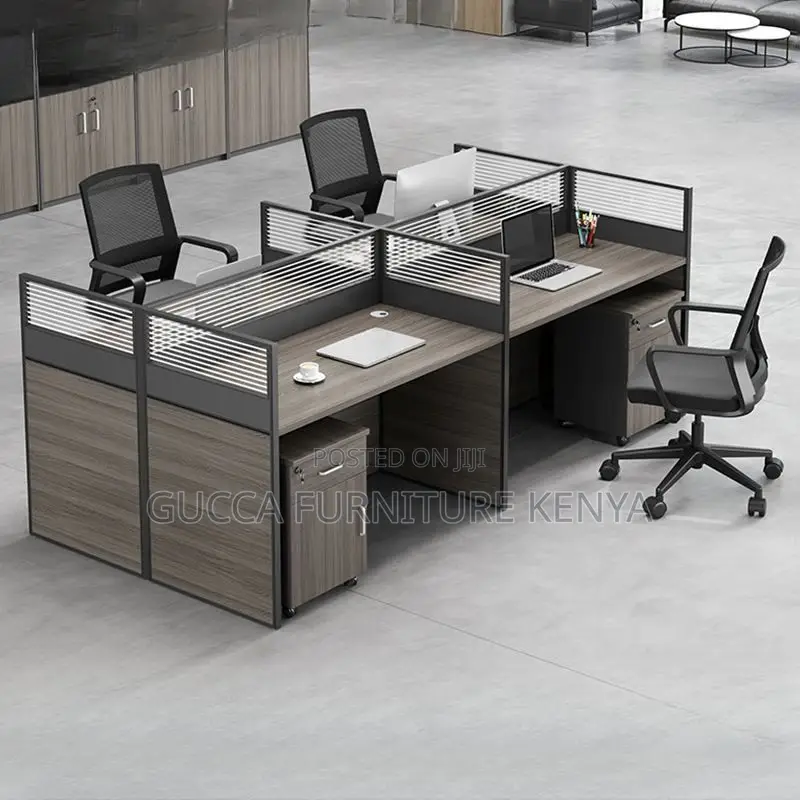 Workstations:Timber Rectangular 4-Seat Office Workstation
