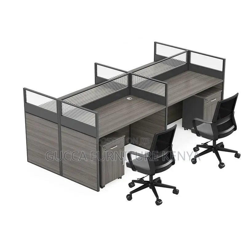 Workstations:Timber Rectangular 4-Seat Office Workstation