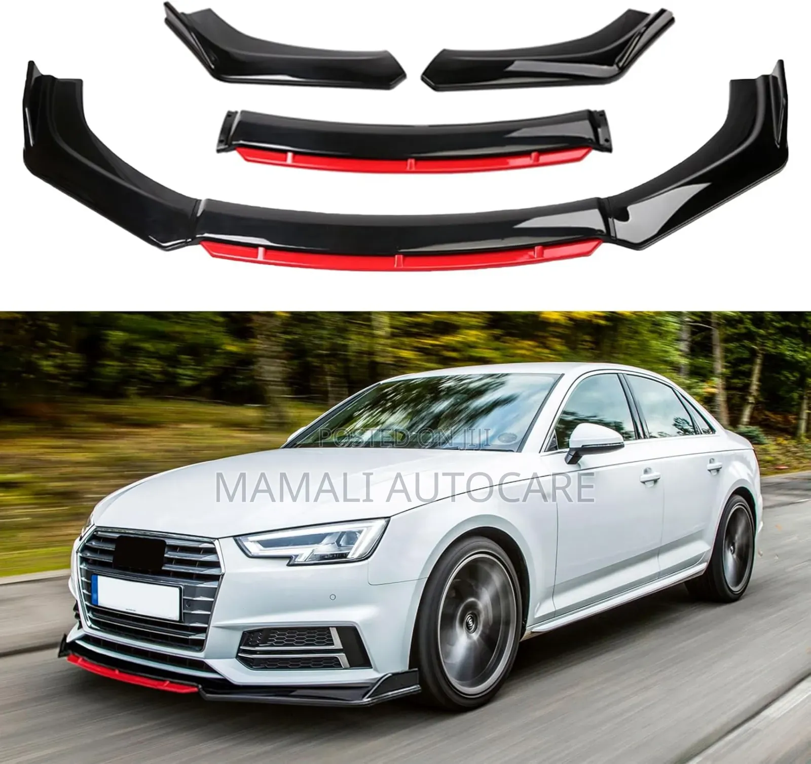 Universal Black Red Car Front Bumper Lip