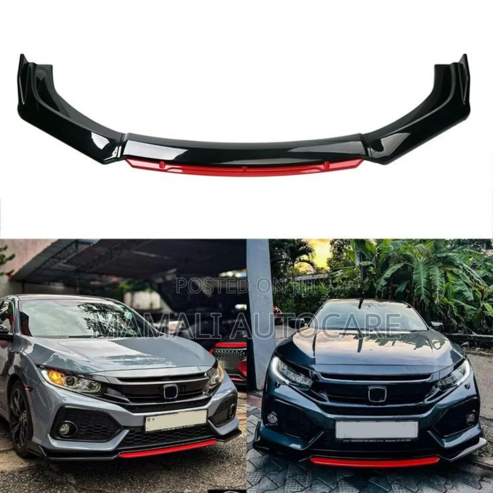 Sporty Black With Red Car Bumper Lip