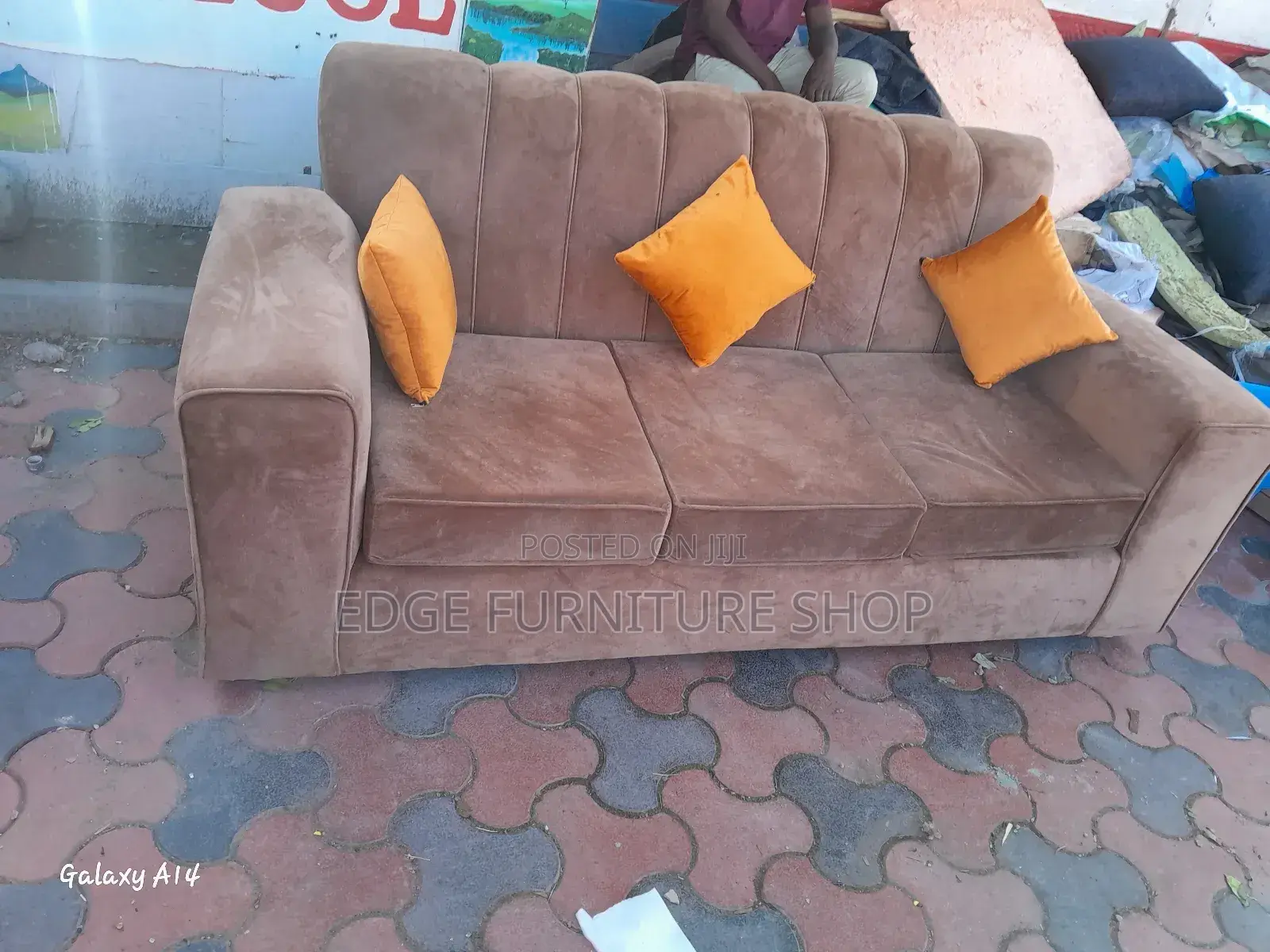 Brown Velvet Three Seater Sofa Set on Sale