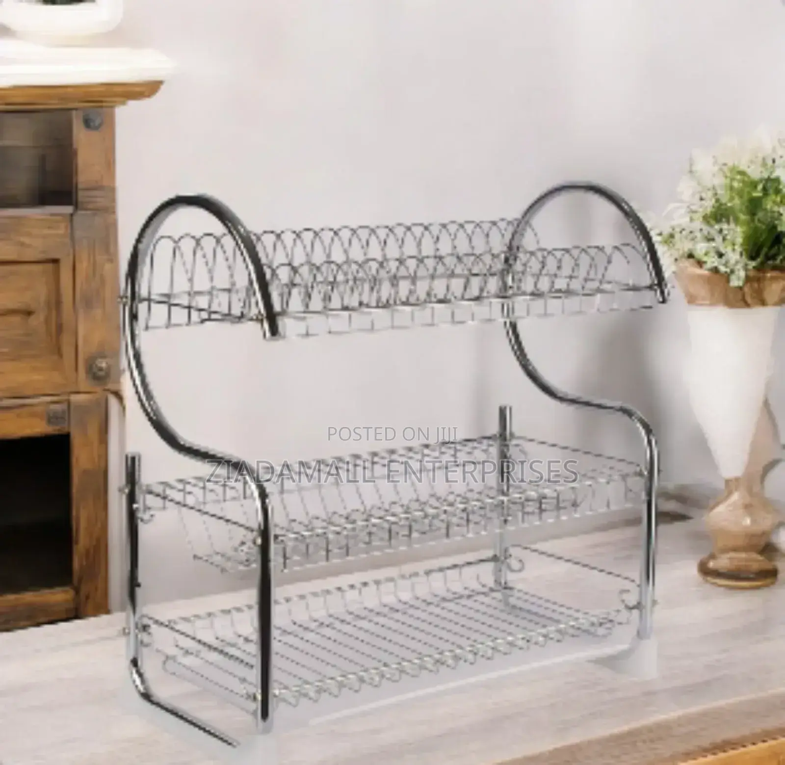 3-Tier Chrome Dish Drying Rack With Cutlery Holder