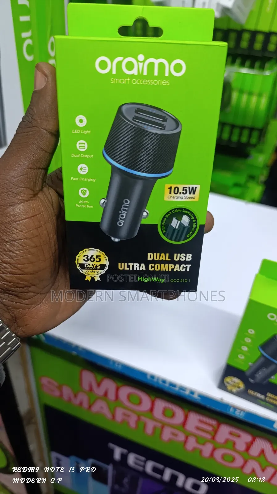 Oraimo Highway Dual Usb 10.5w Car Charger With Cable