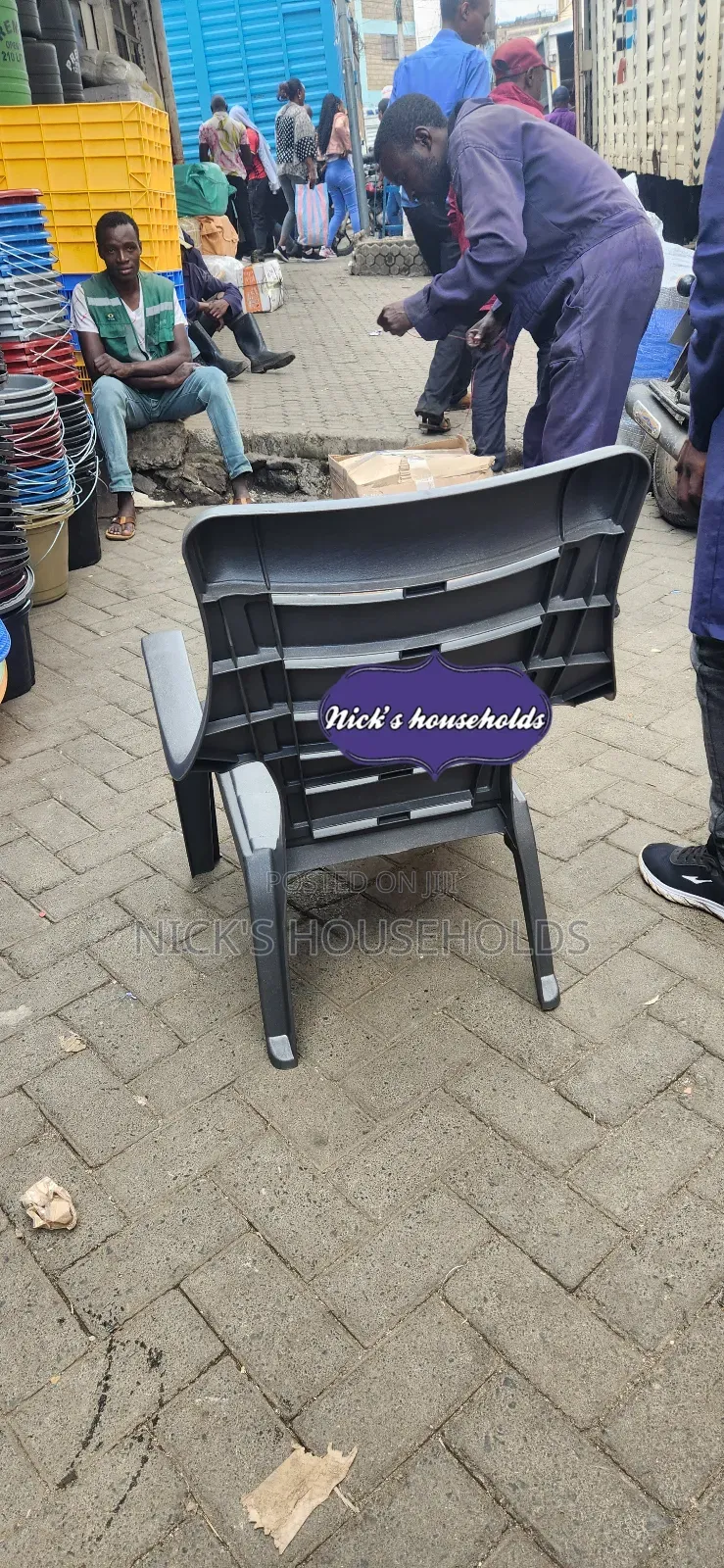 Gray Relaxing Plastic Chair With Arms and High Backrest