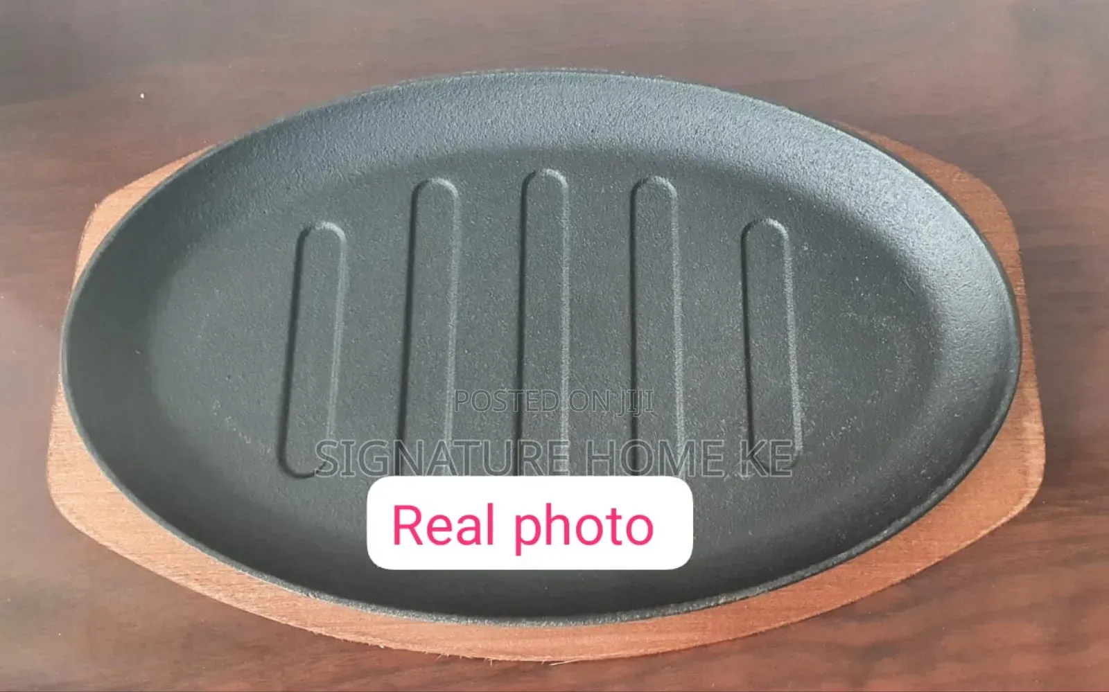 Cast Iron Hot Sizzling Plate With Wooden Tray