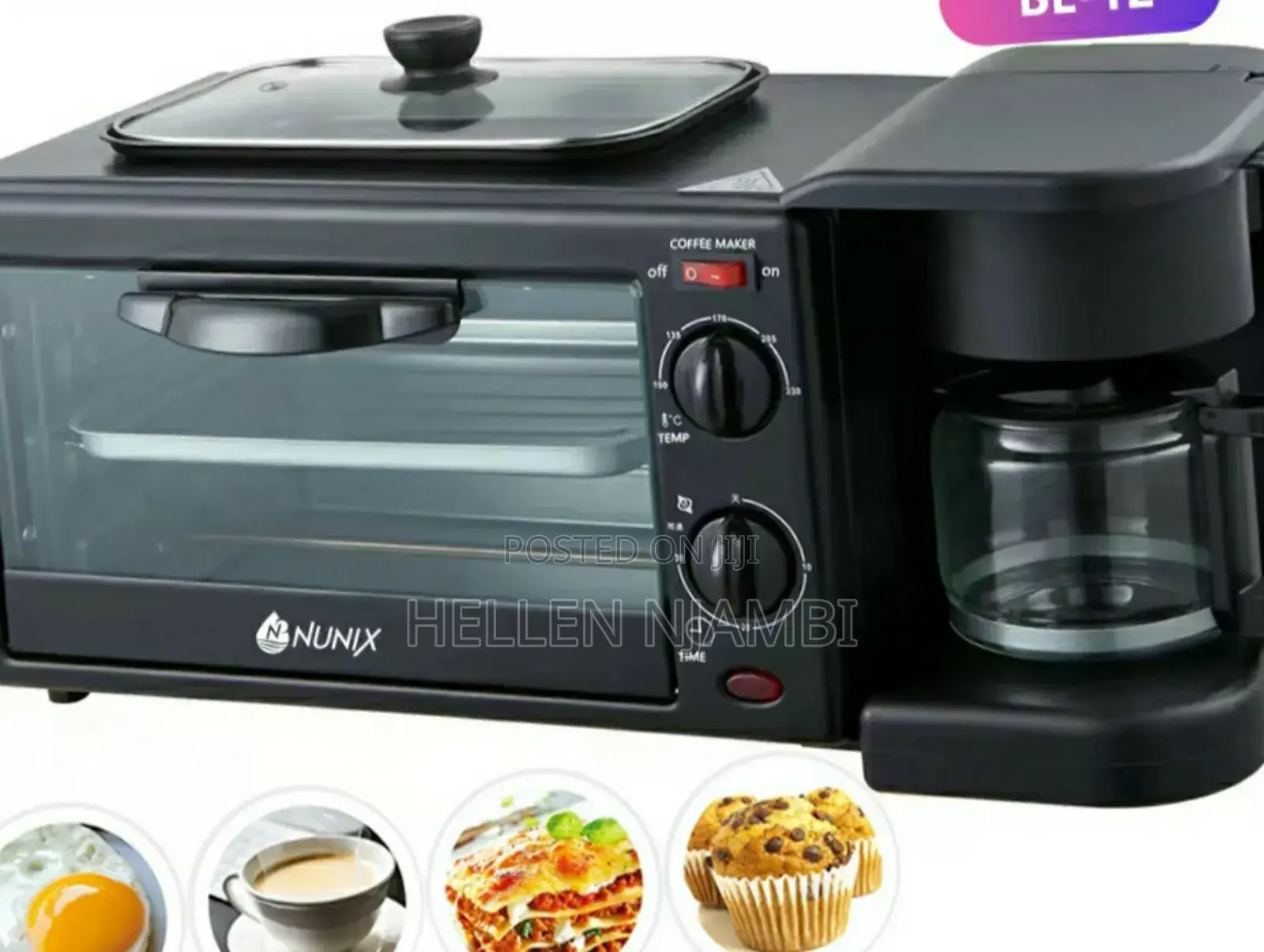 Nunix 3 in 1 Breakfast Maker; Toaster,Oven, Coffee Maker