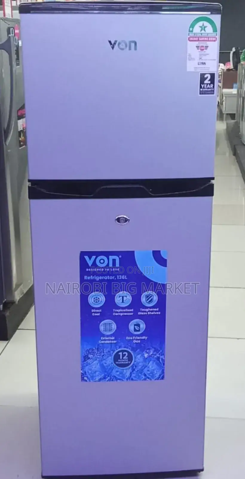 With Warranty Von 138l Double Door Fridge Val/9