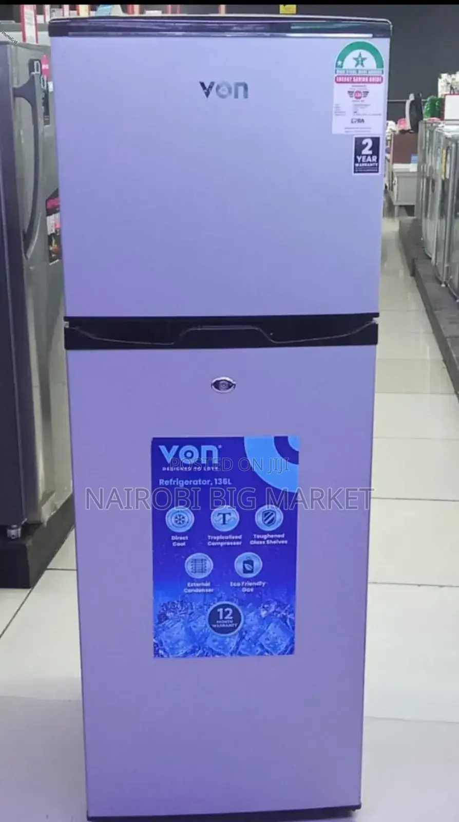 With Warranty Von 138l Double Door Fridge Val/9