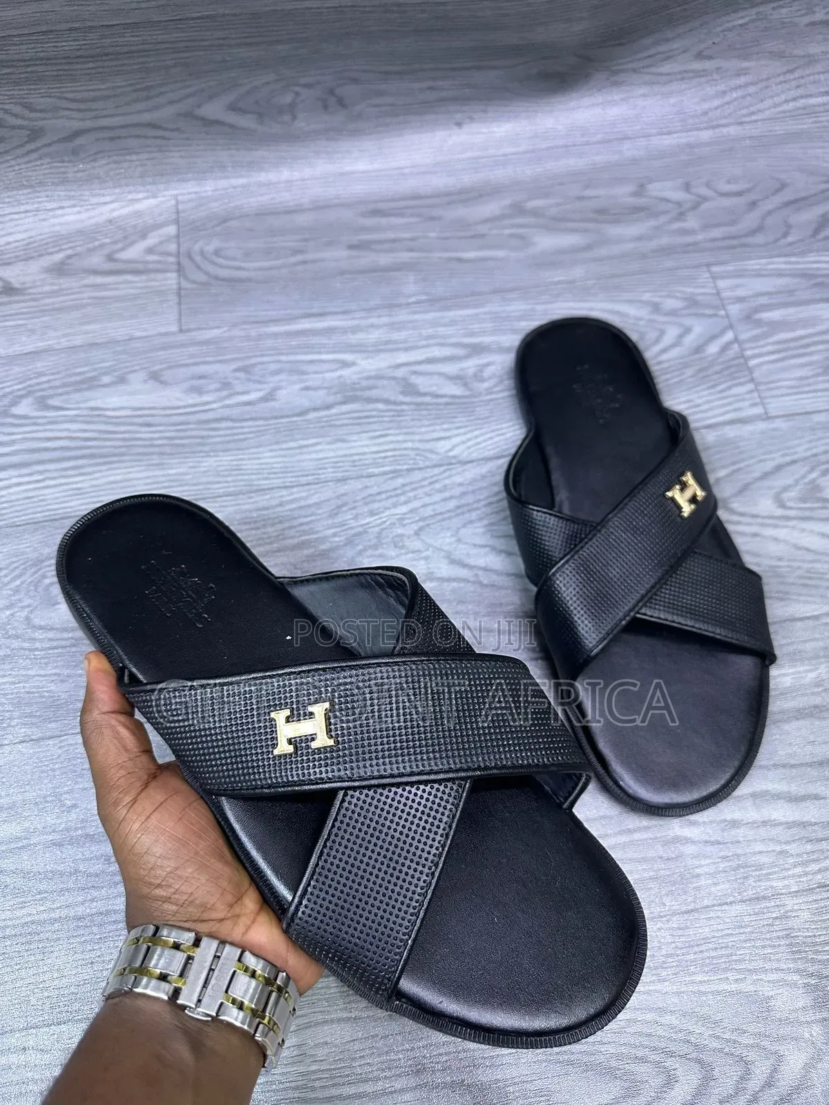 Leather Black Slides/Sandals