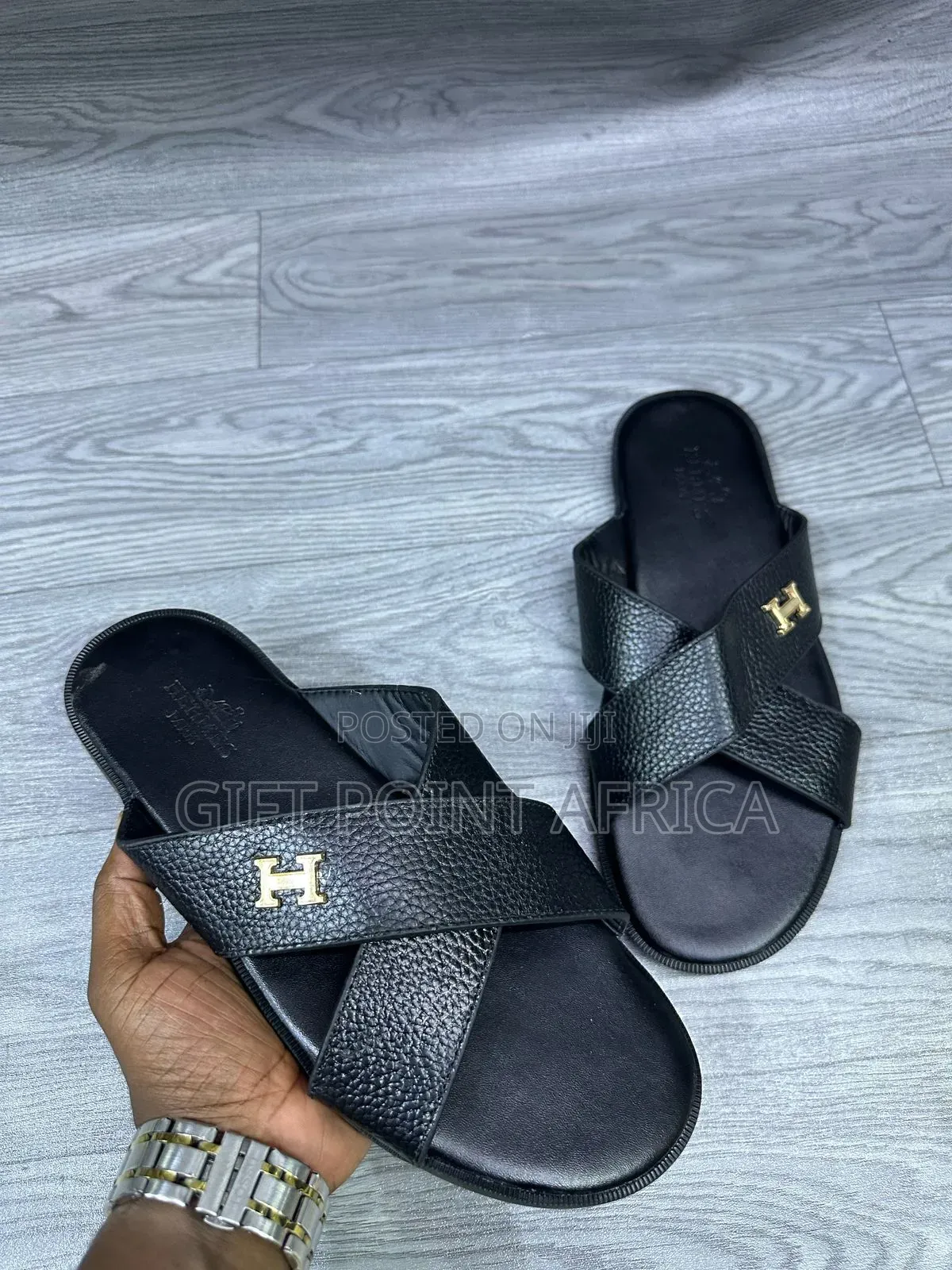 Leather Black Slides/Sandals