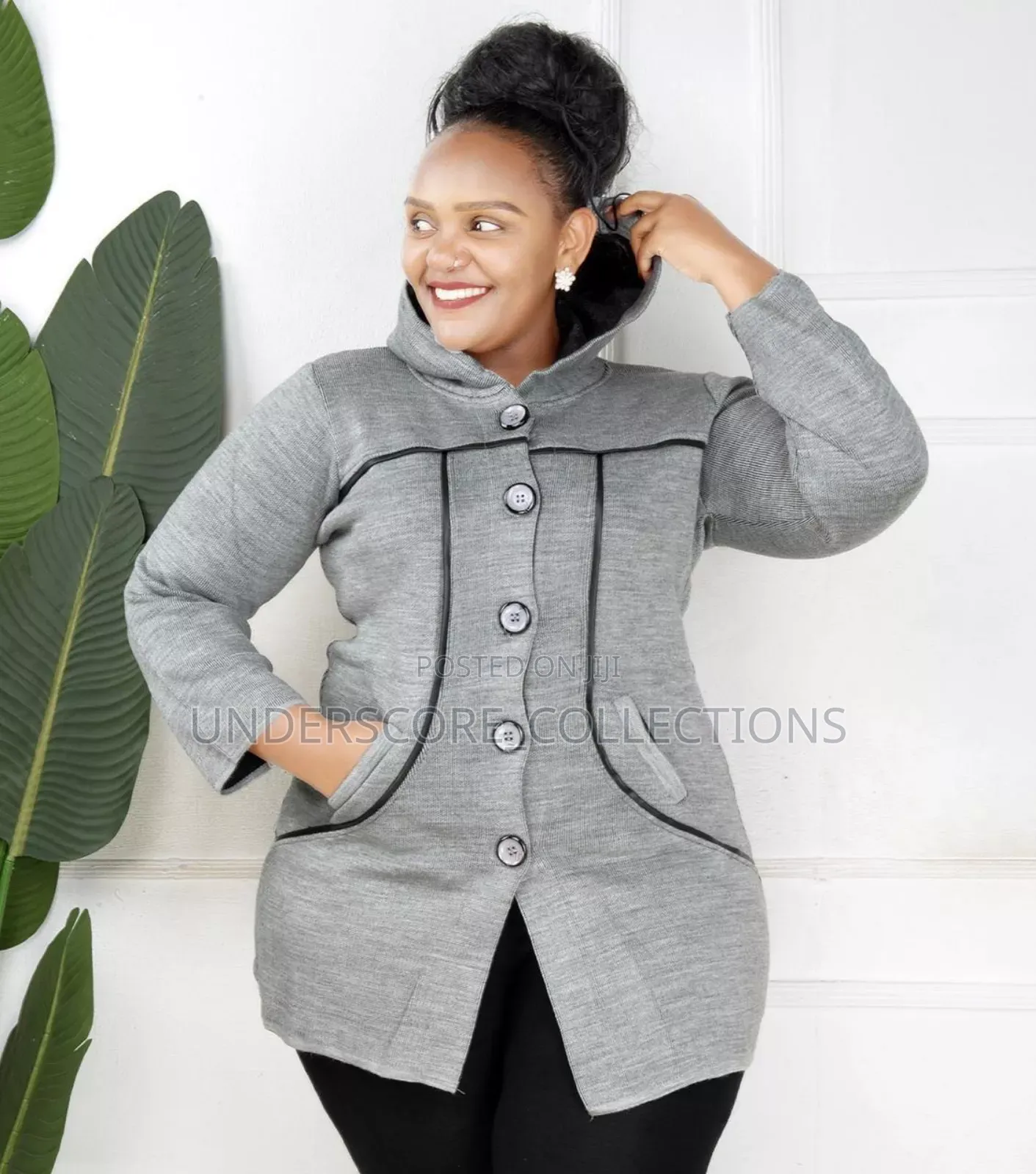Gray Sweaters With Leather Strips