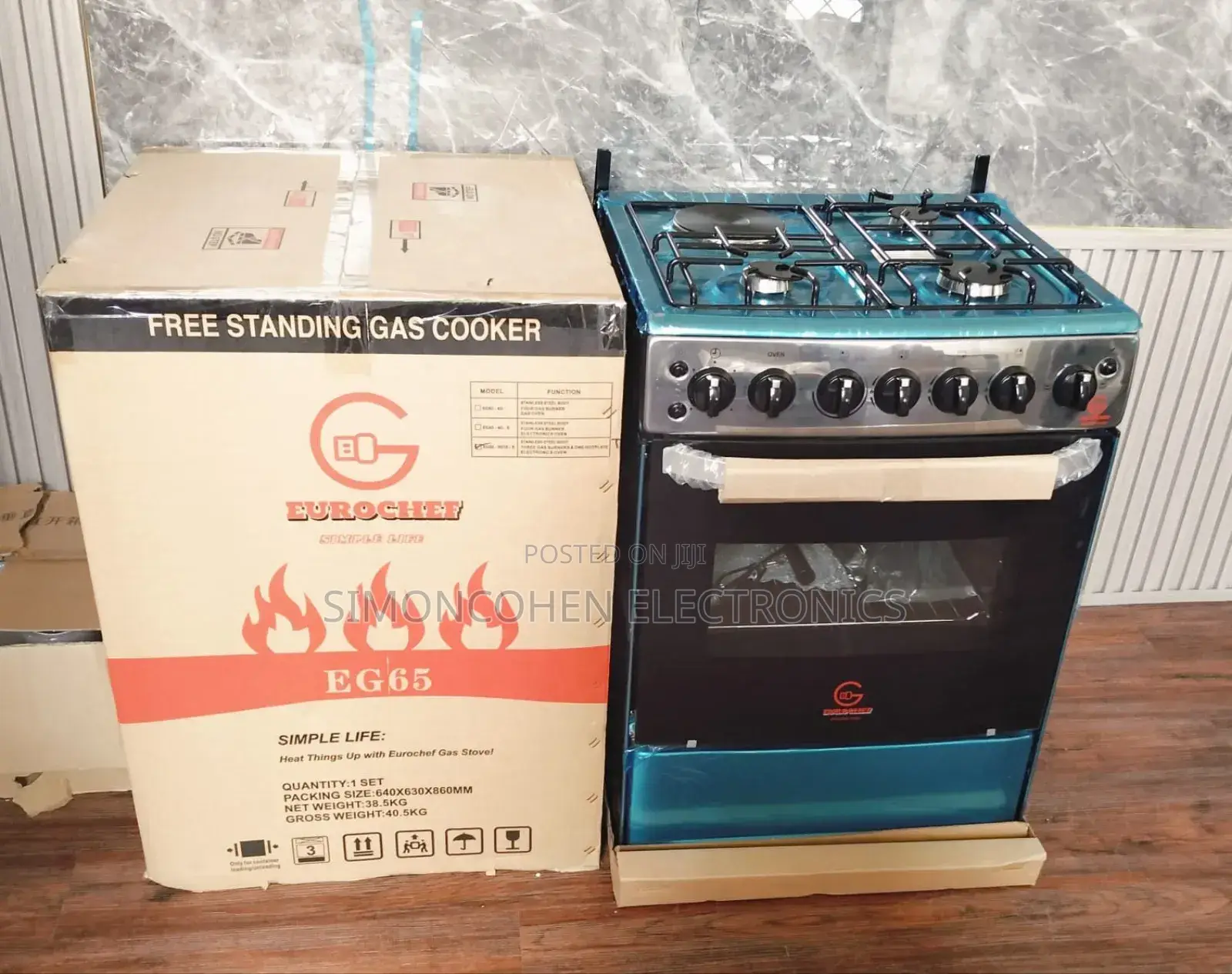 60*65 Eurochef Free Standing 3g+1e Cooker With Electric Oven