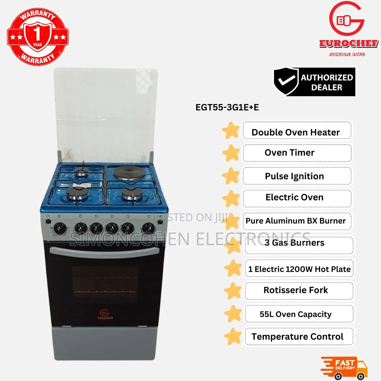 Eurochef Free Standing 3g+1e With Electric Oven