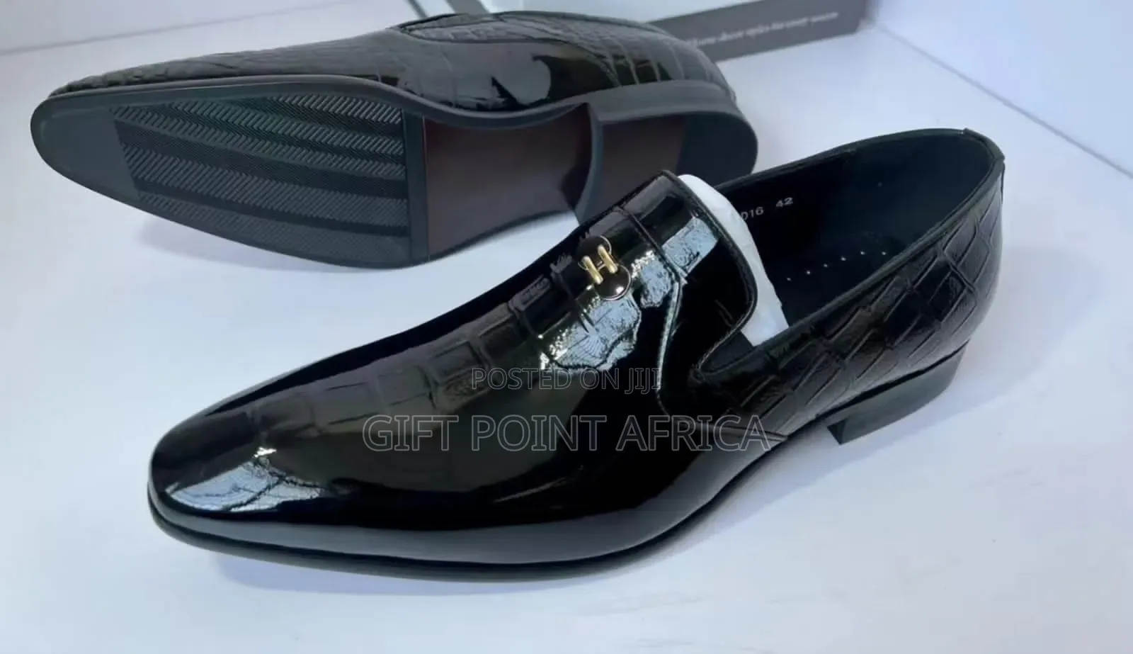 Black Wetlook Official Leather Shoes