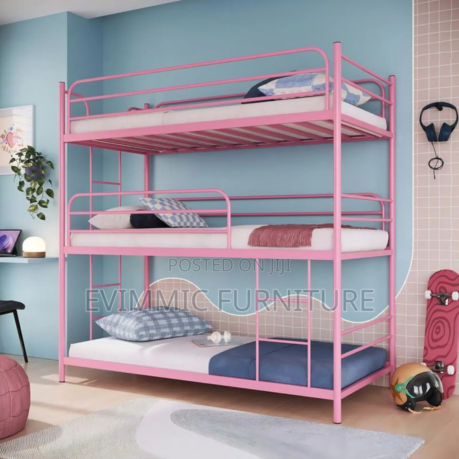 Tripple Sleeper Pink Steel Metal Bunk