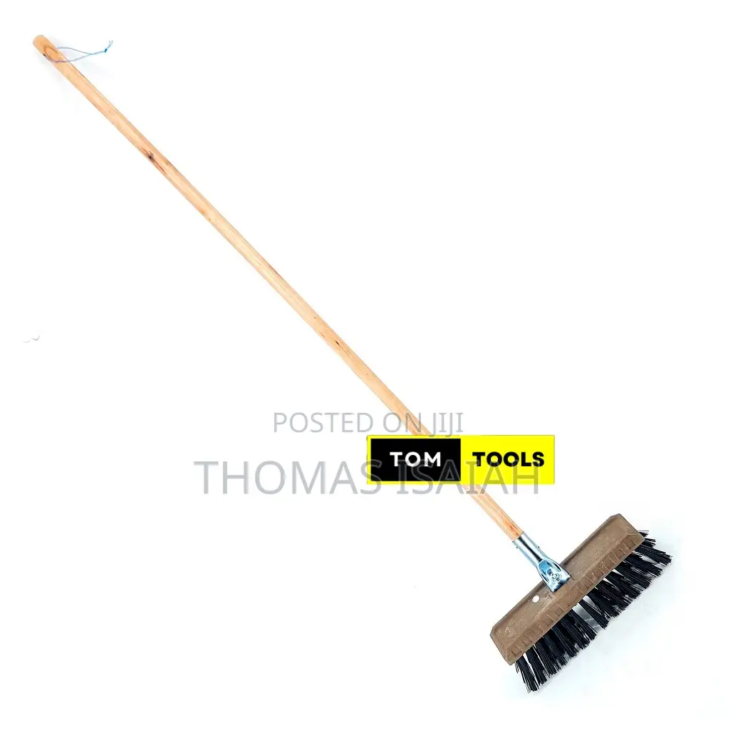 Hard Brush Stiff Bristle Push Broom With Metal Joint Handle