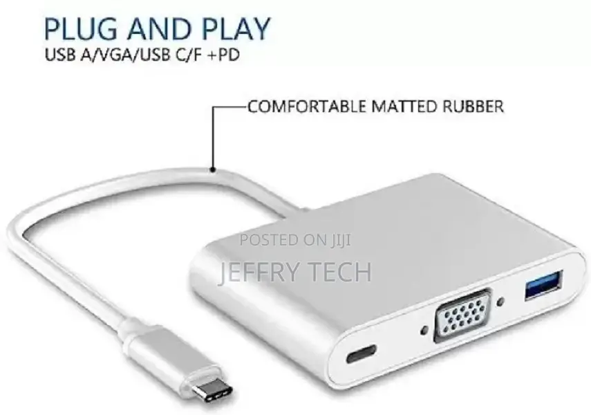 Ruhza Usb-C to Vga Adapter Type C 3-in-1 Dock With