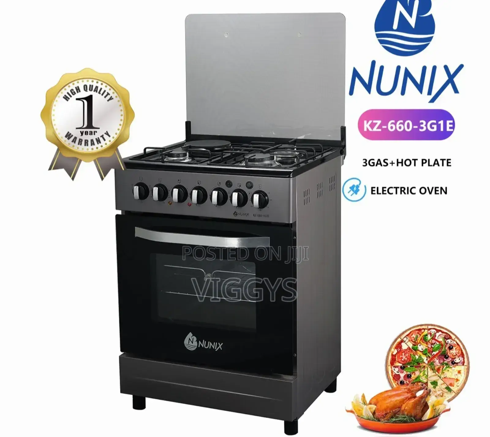 Nunix 60×60 3+1 Freestanding Cooker With Electric Oven **
