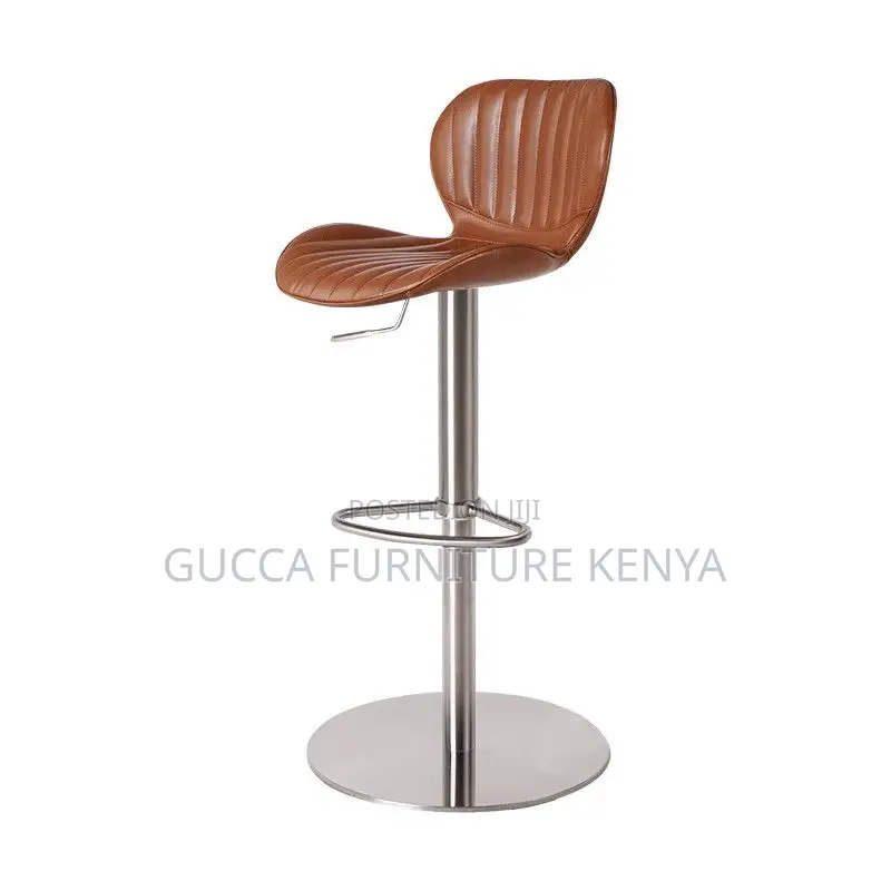 Home Chairs: Brown Artificial Leather Pail Pub Stool