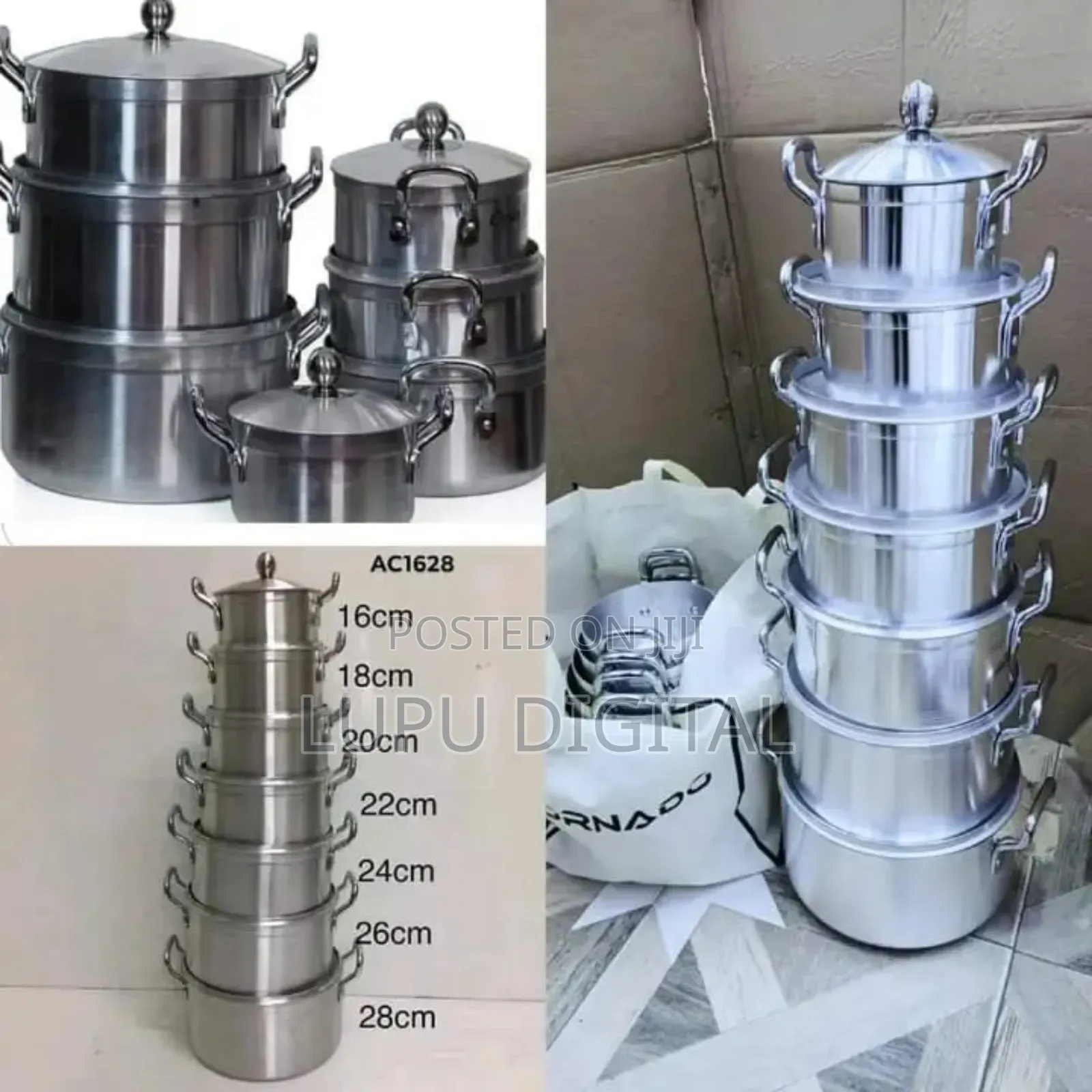 7pcheavy Aluminium Cooking Pots Sizes16,18,20,22,24,26,28cm