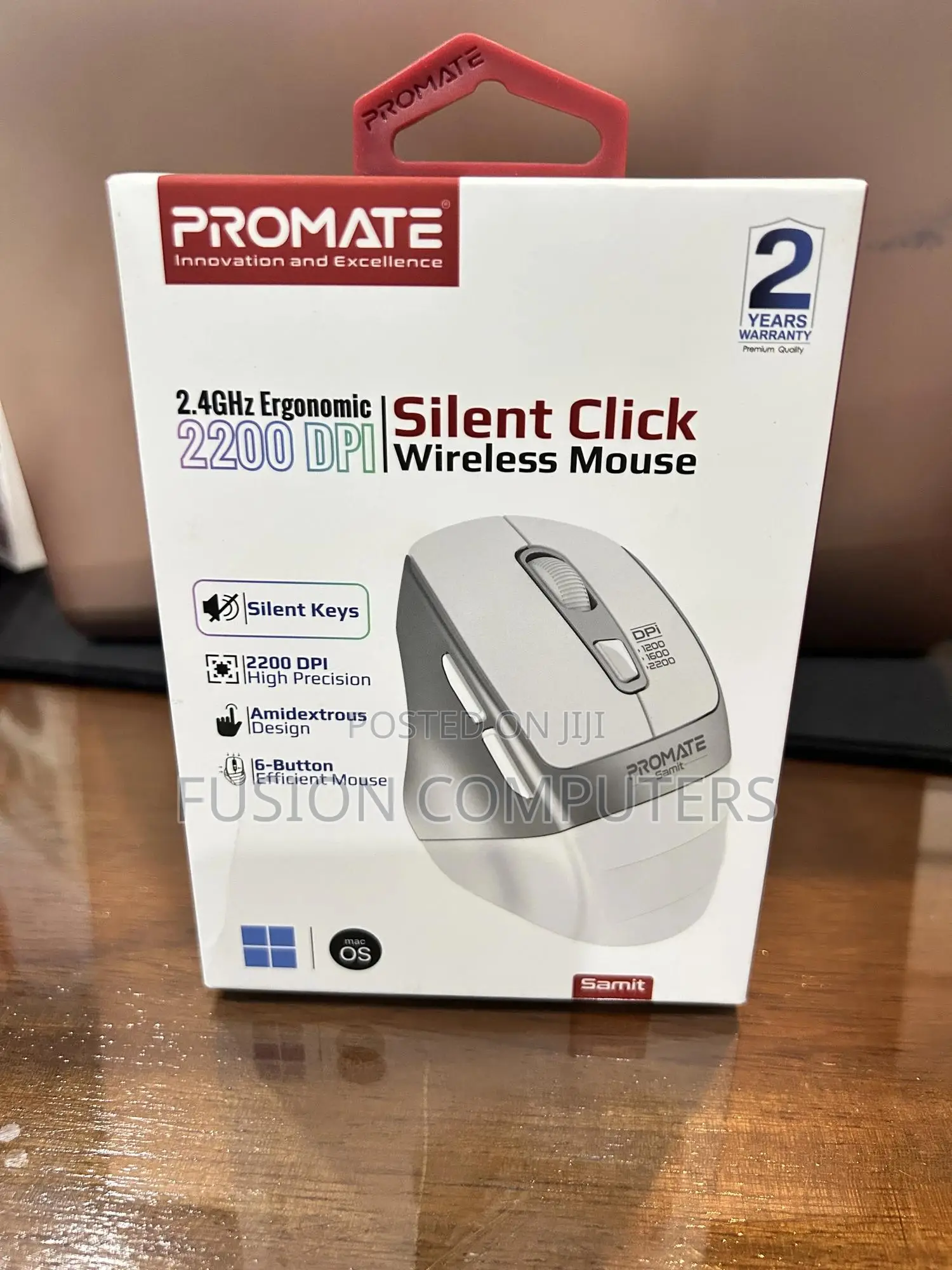 Promate 2200 Dpi Silent Click Ergonomic Wireless Mouse