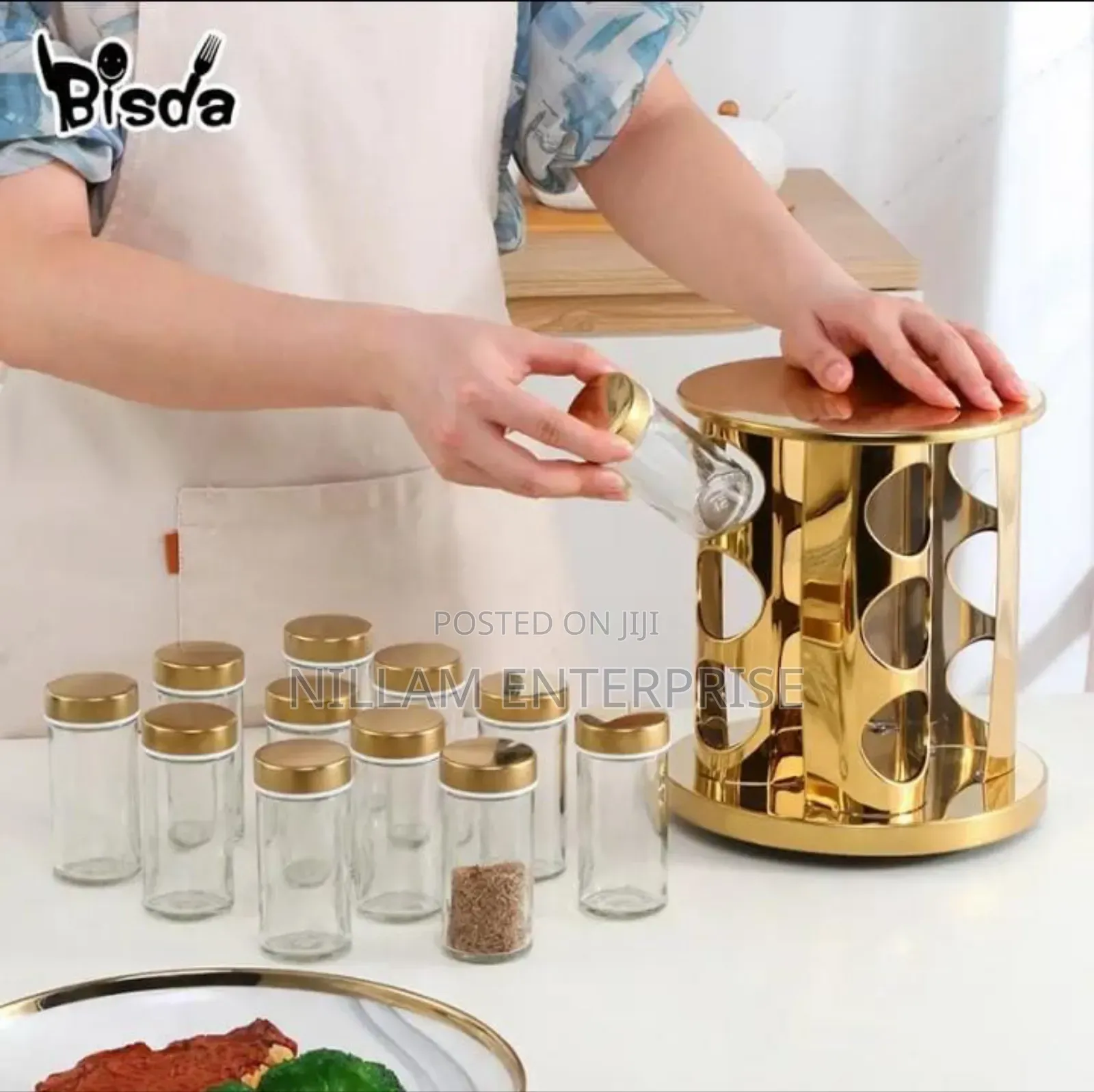 Rotating Led Spice Rack With 12 Spice Jars
