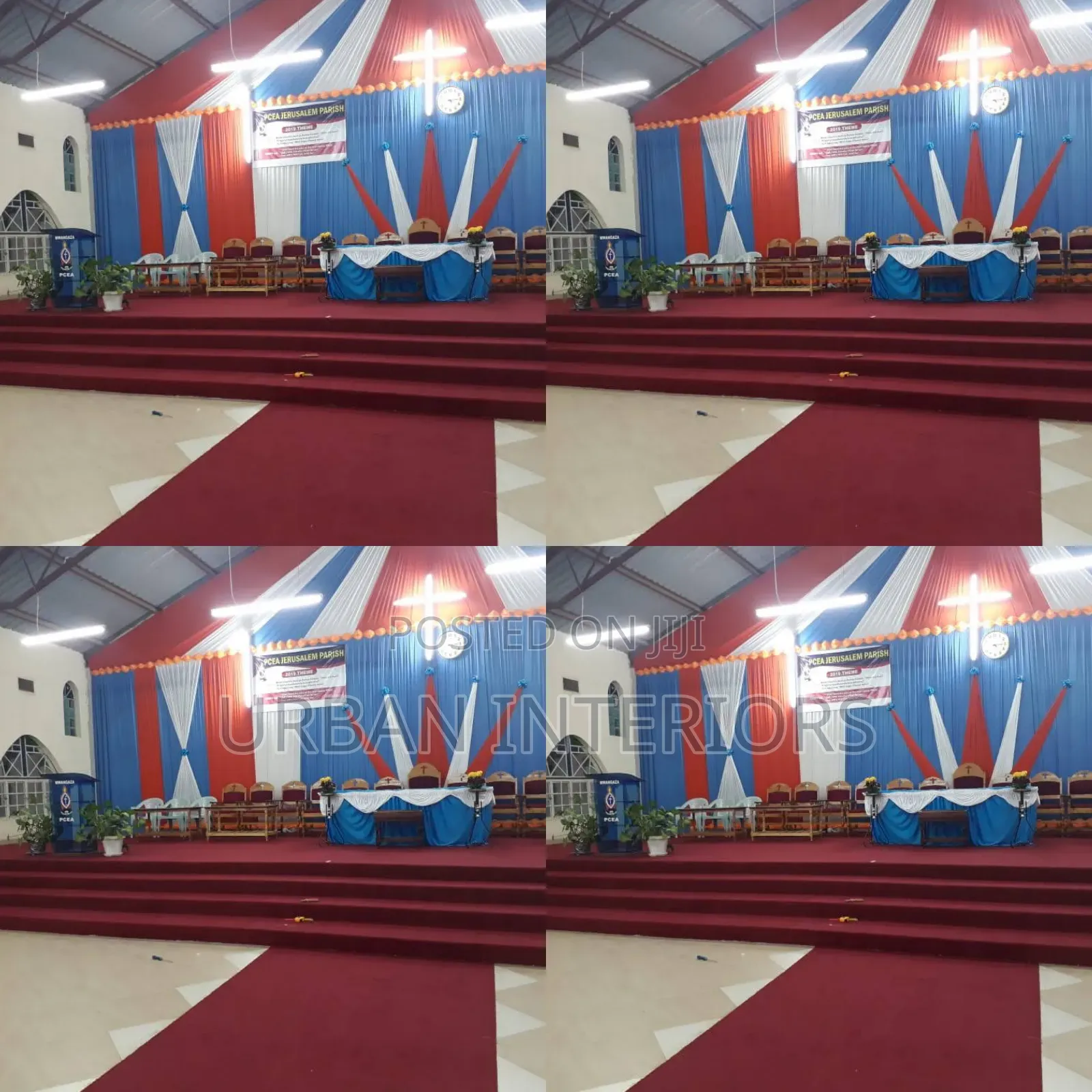 Church Altar Carpets. Maroon Wide Altar Installation