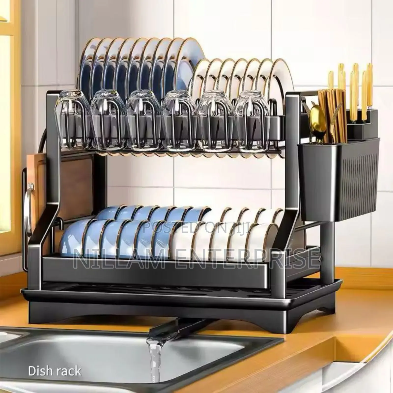2-Tier Kitchen Dish Rack With Drain Tray