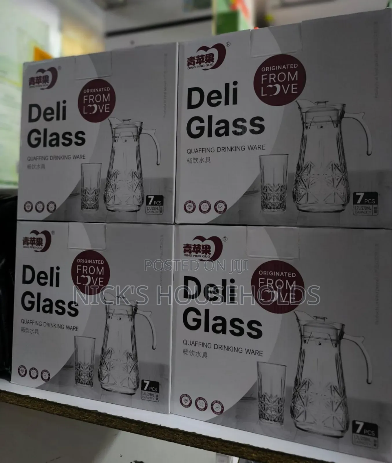 7pcs Deli Glass , 300ml Glasses With 1.8 Litres Jar Set