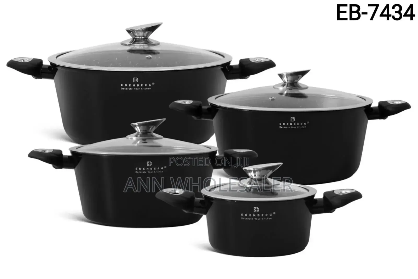 Black Edenberg 8 Pieces Nonstick Cookware Set