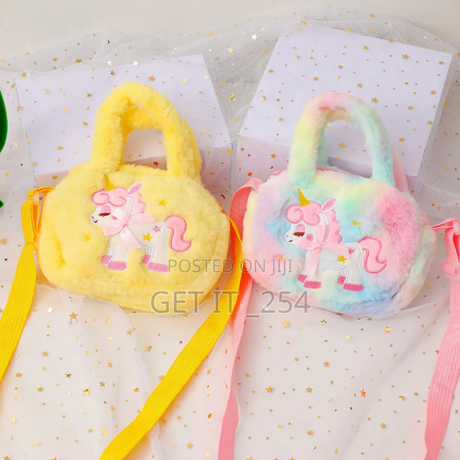 Unicorn Fluffy Bag Shades: Yellow, Purple, Pink .