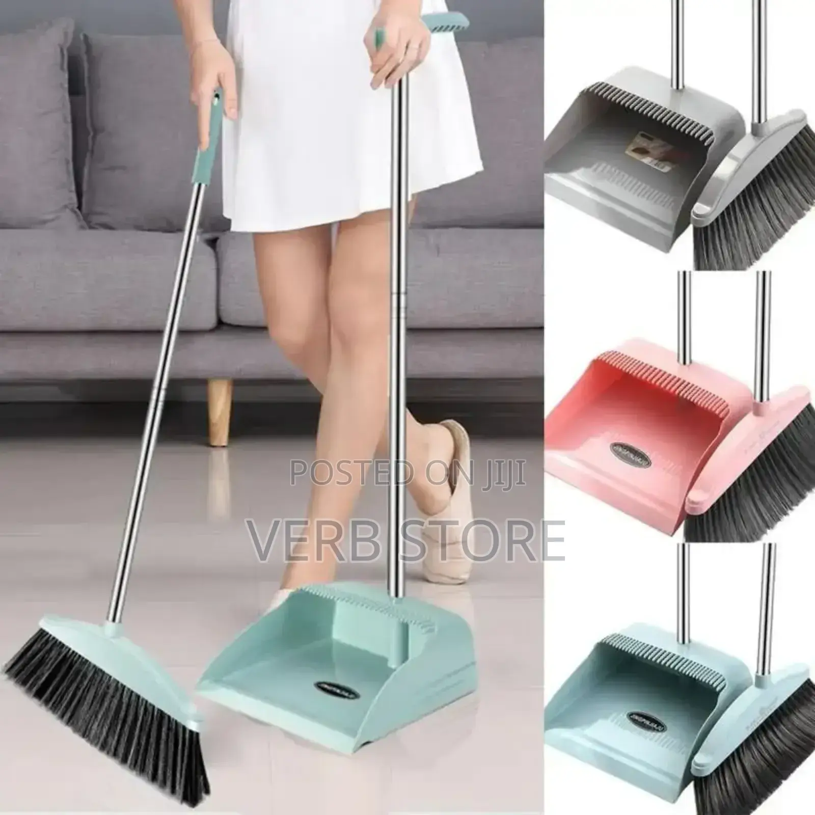 *2 in 1 Flexible Broom and Dustpan ,Green and Grey*