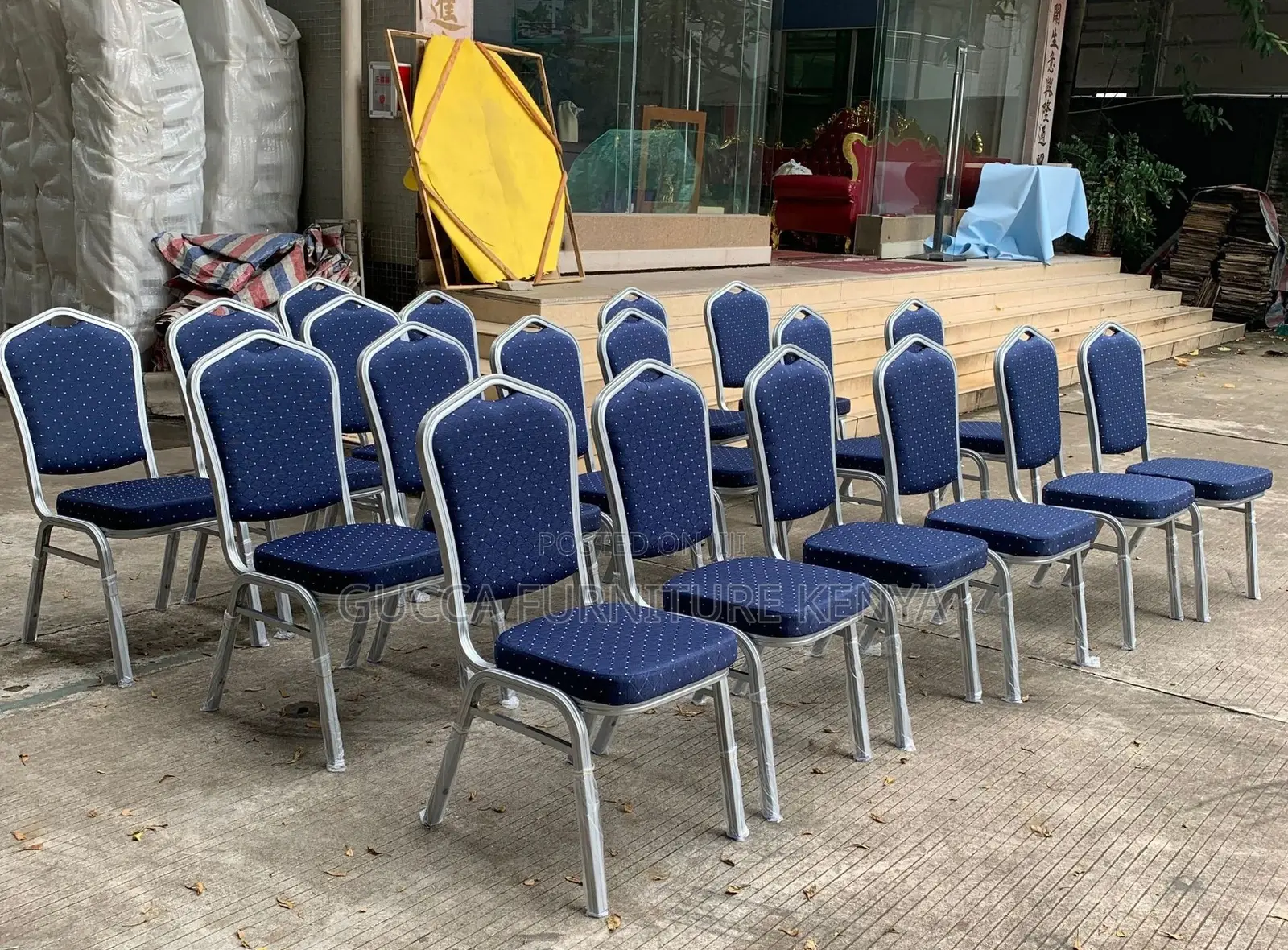 Office Chairs:Conference Armless Banquet Chair Steel Frame