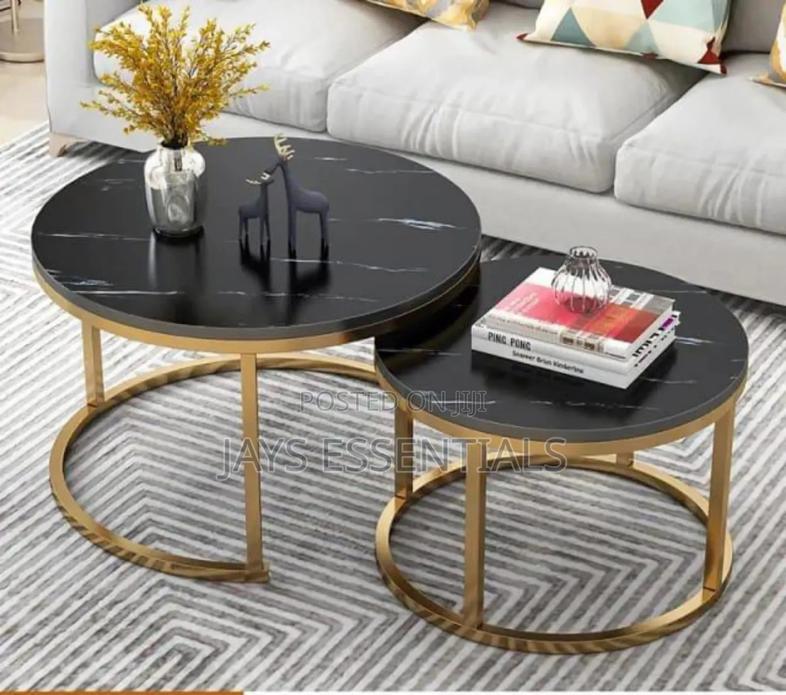 2pc Nesting Wooden Coffee Tables (Marble Effect)