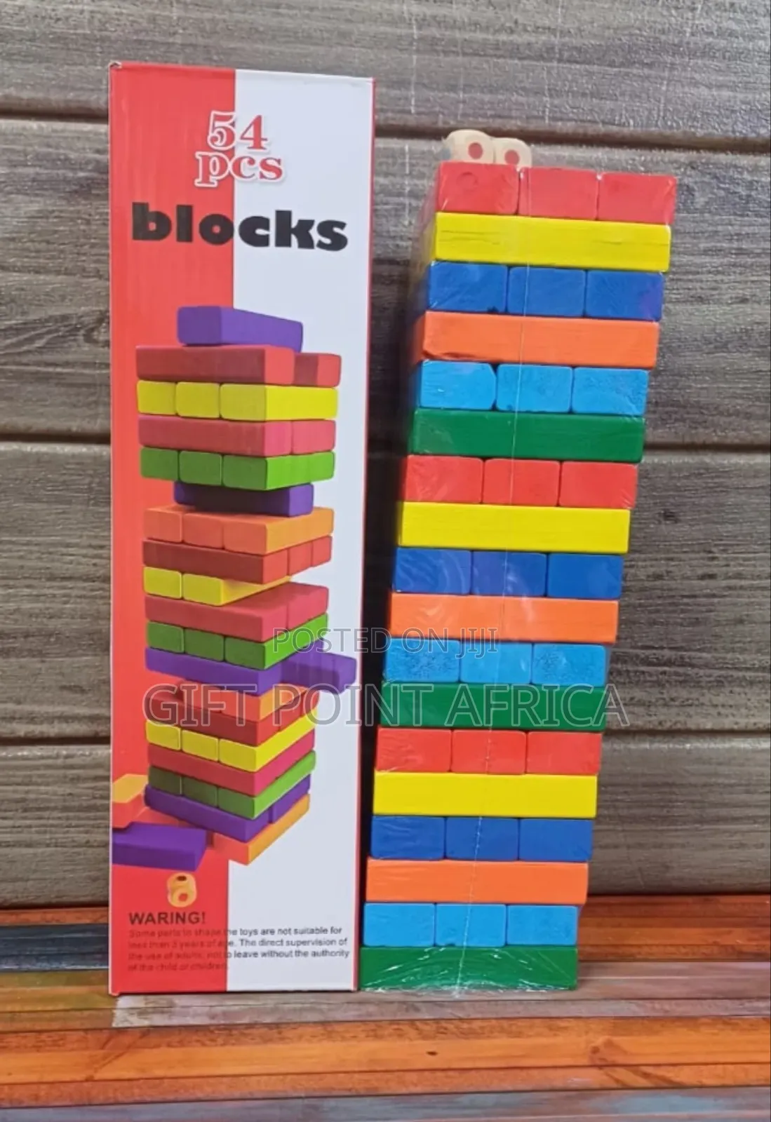 54 Pieces Coloured Jenga Blocks Game