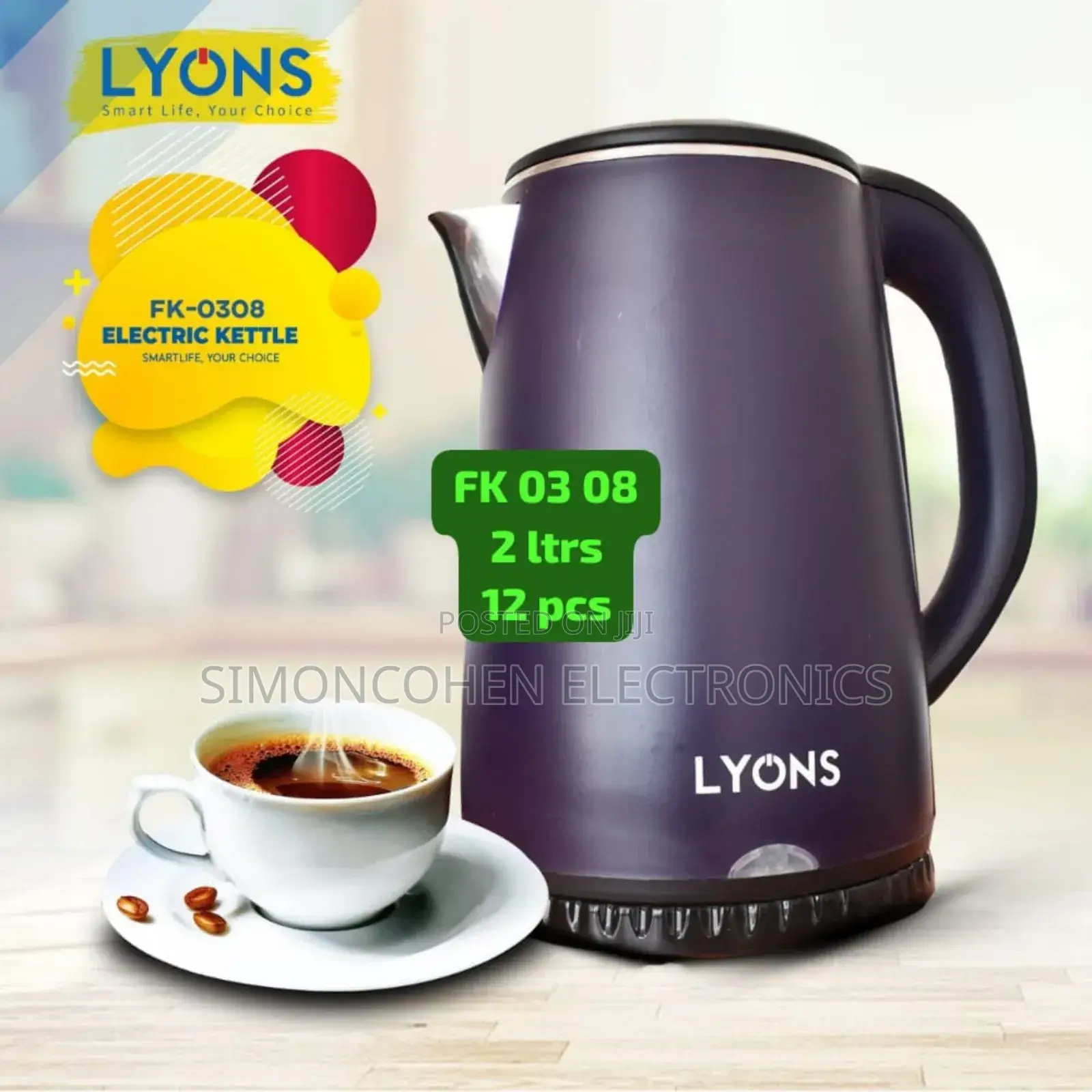 2 Litres Black Ailyons Plastic Kettle