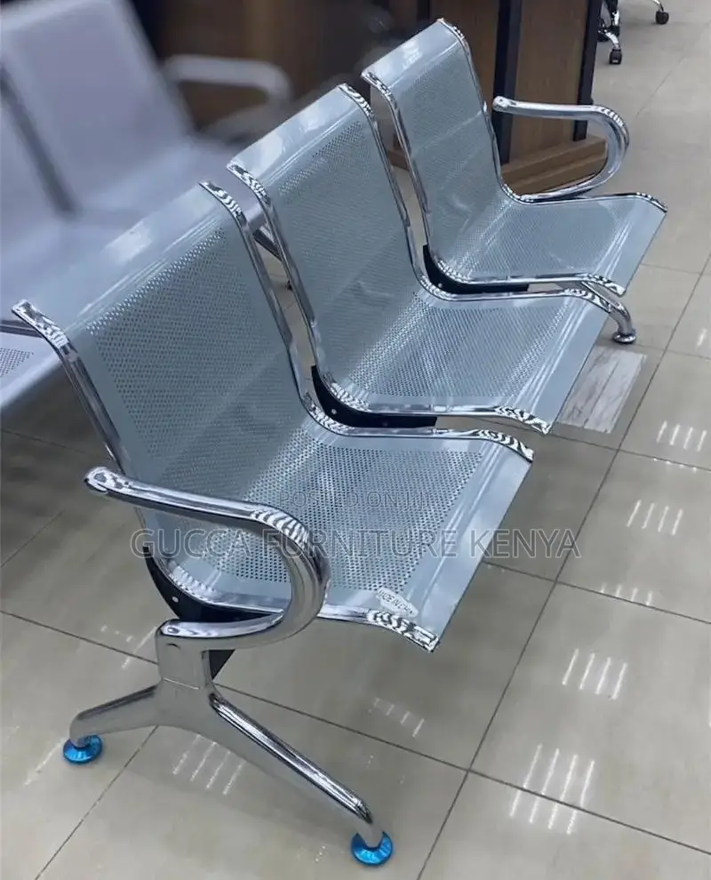 Benches: Silver Armrest 3-Seater Office Waiting Bench